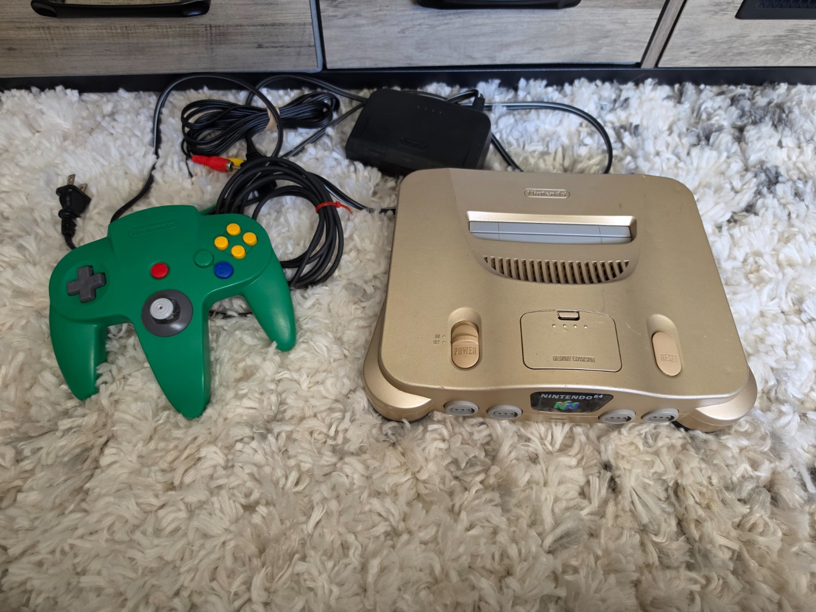 Nintendo 64 Console Controller & Power Cord Gold Japan Tested Region Free
