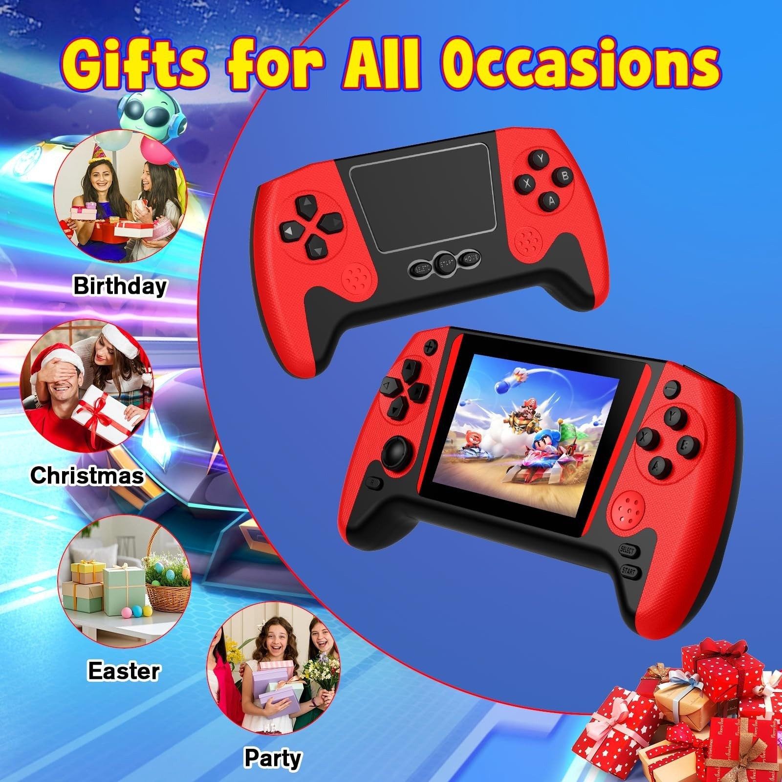 Retro Handheld Game Console 200 Built-in Games 3.5in IPS TV Output Red