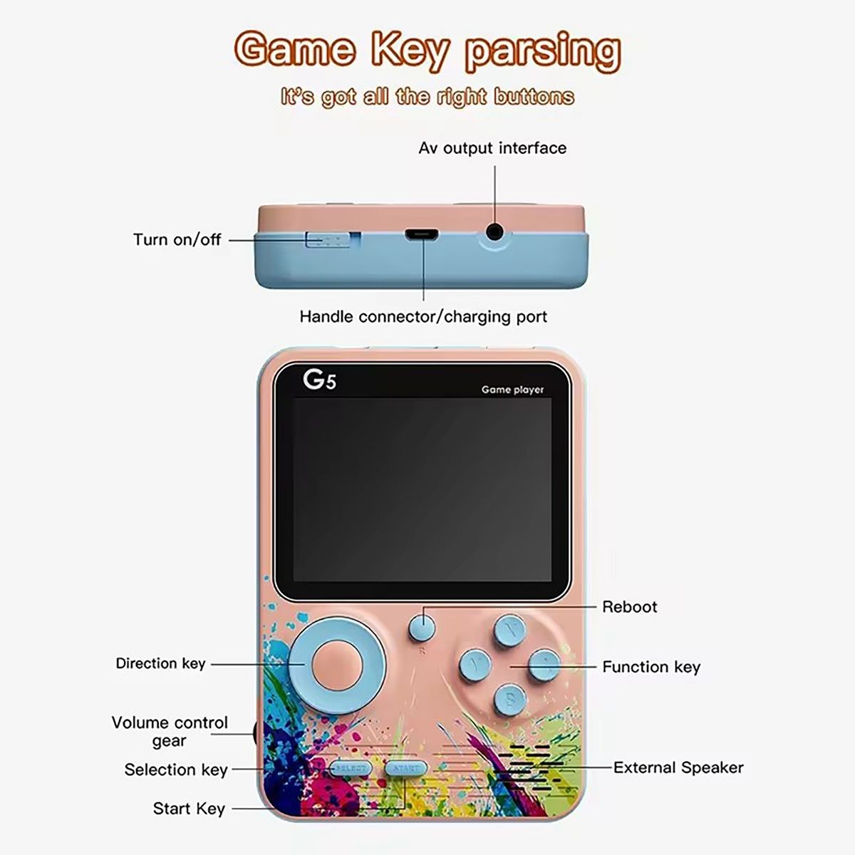 G5 Handheld Retro Game Console | 500 Built-In Games | 3” Screen | New in Box