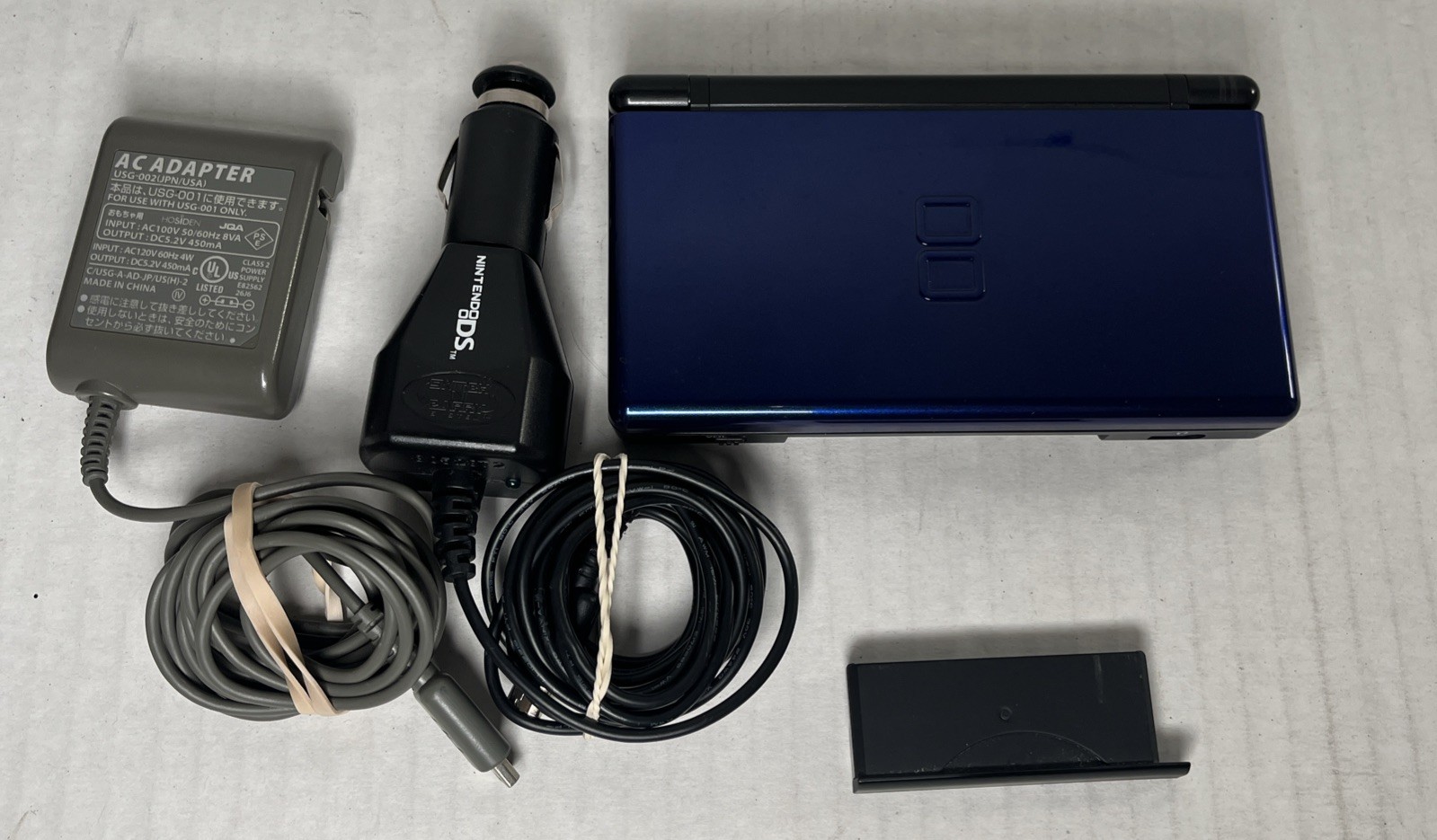 Nintendo DS Lite Cobalt Blue & Black System W/ Charger/ Car Charger No stylus!