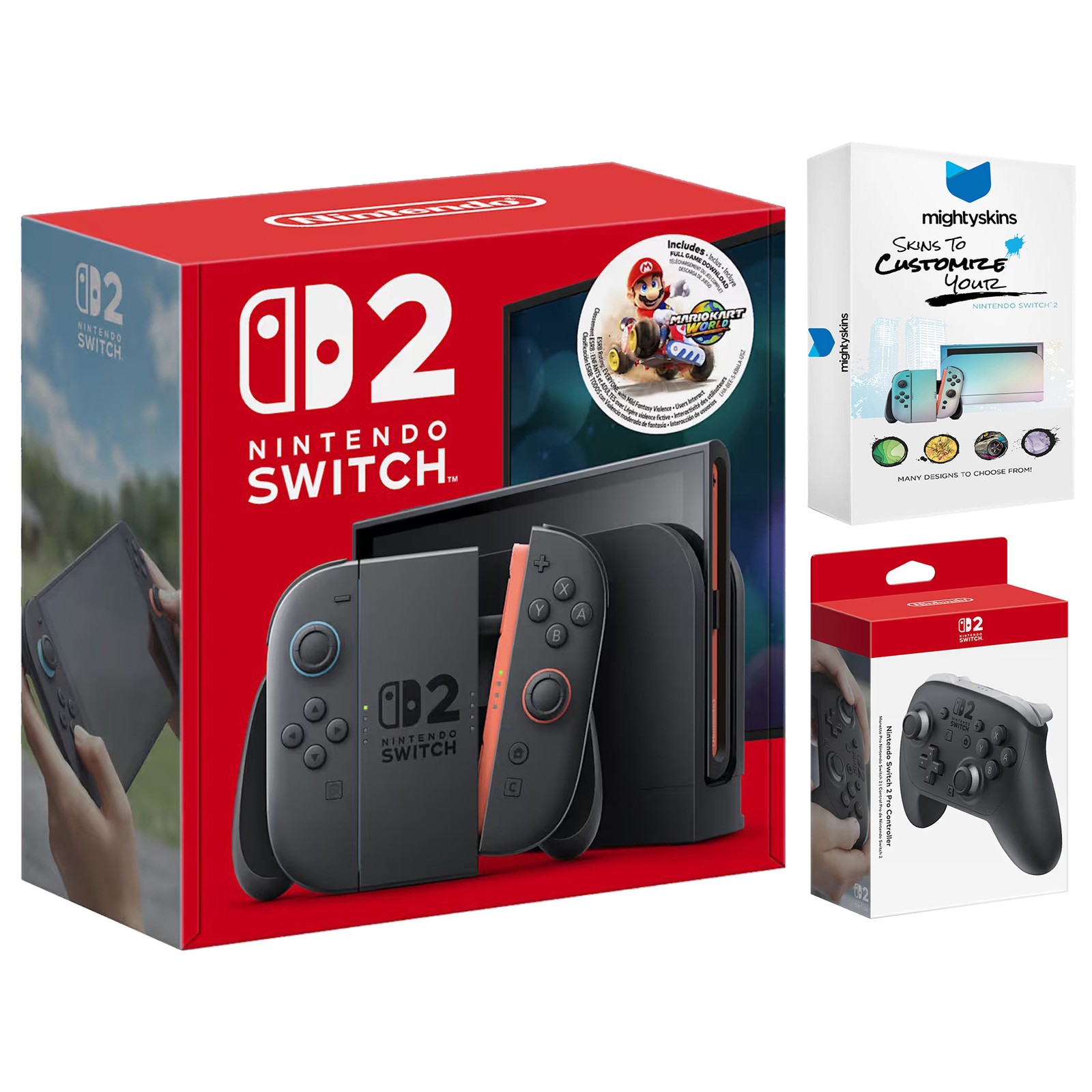 Nintendo Switch 2 Mario Kart World Bundle + Pro Controller and MightySkins Code