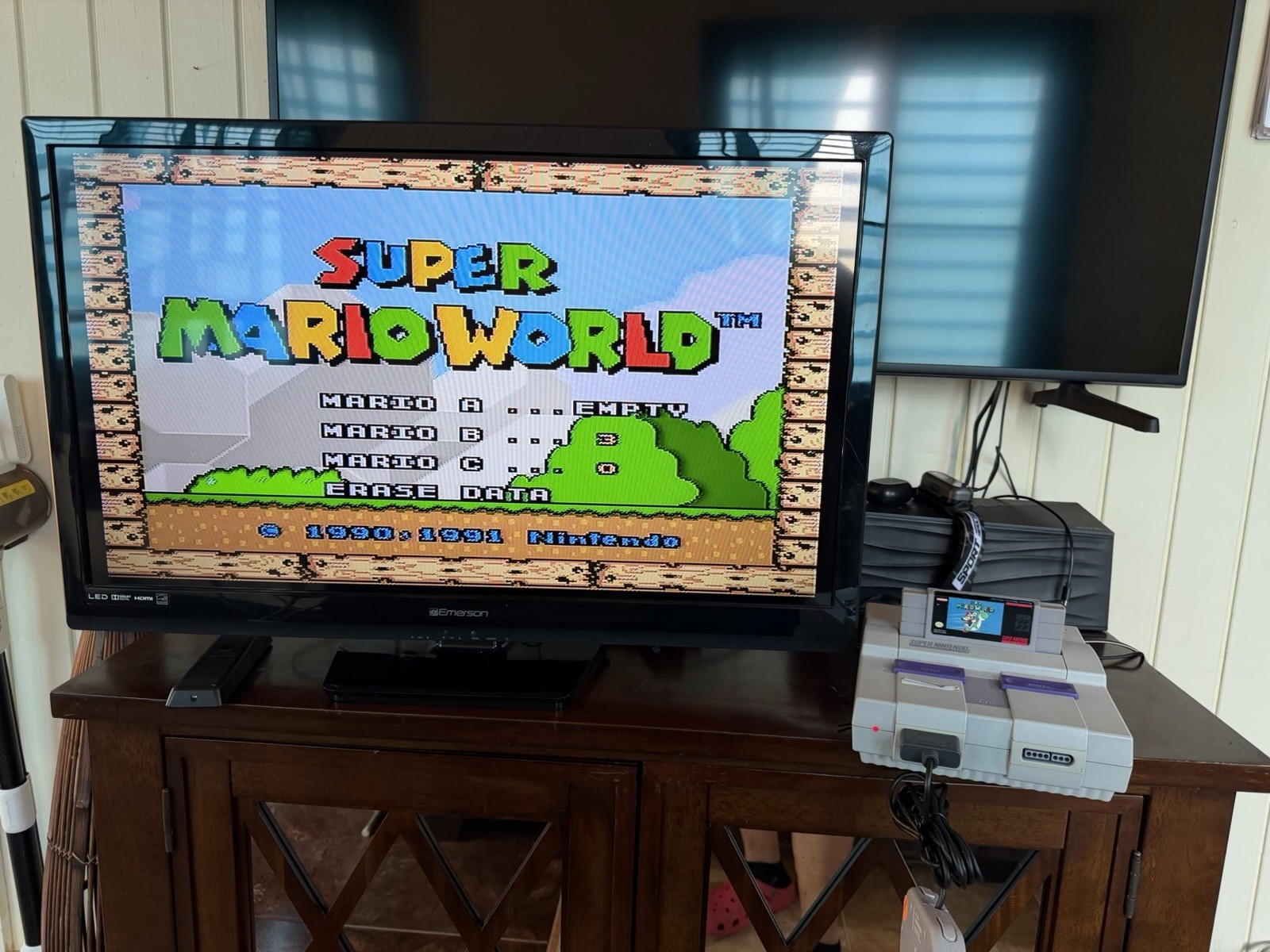 Super Nintendo SNES Console Controller + Super Mario World Tested And Working