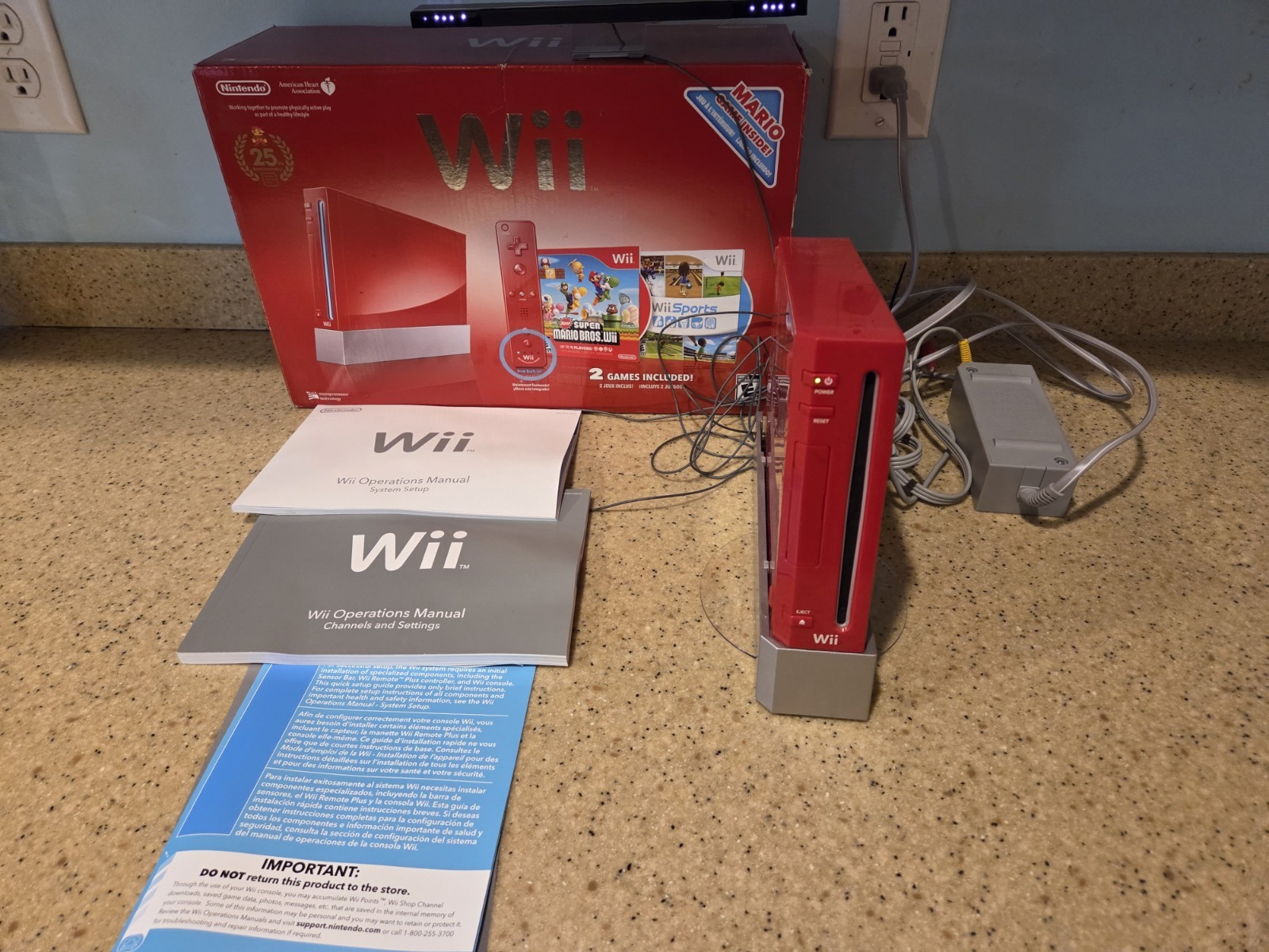 Nintendo Wii 25th Anniversary Edition Red Console/Cables/Box No Game/controller