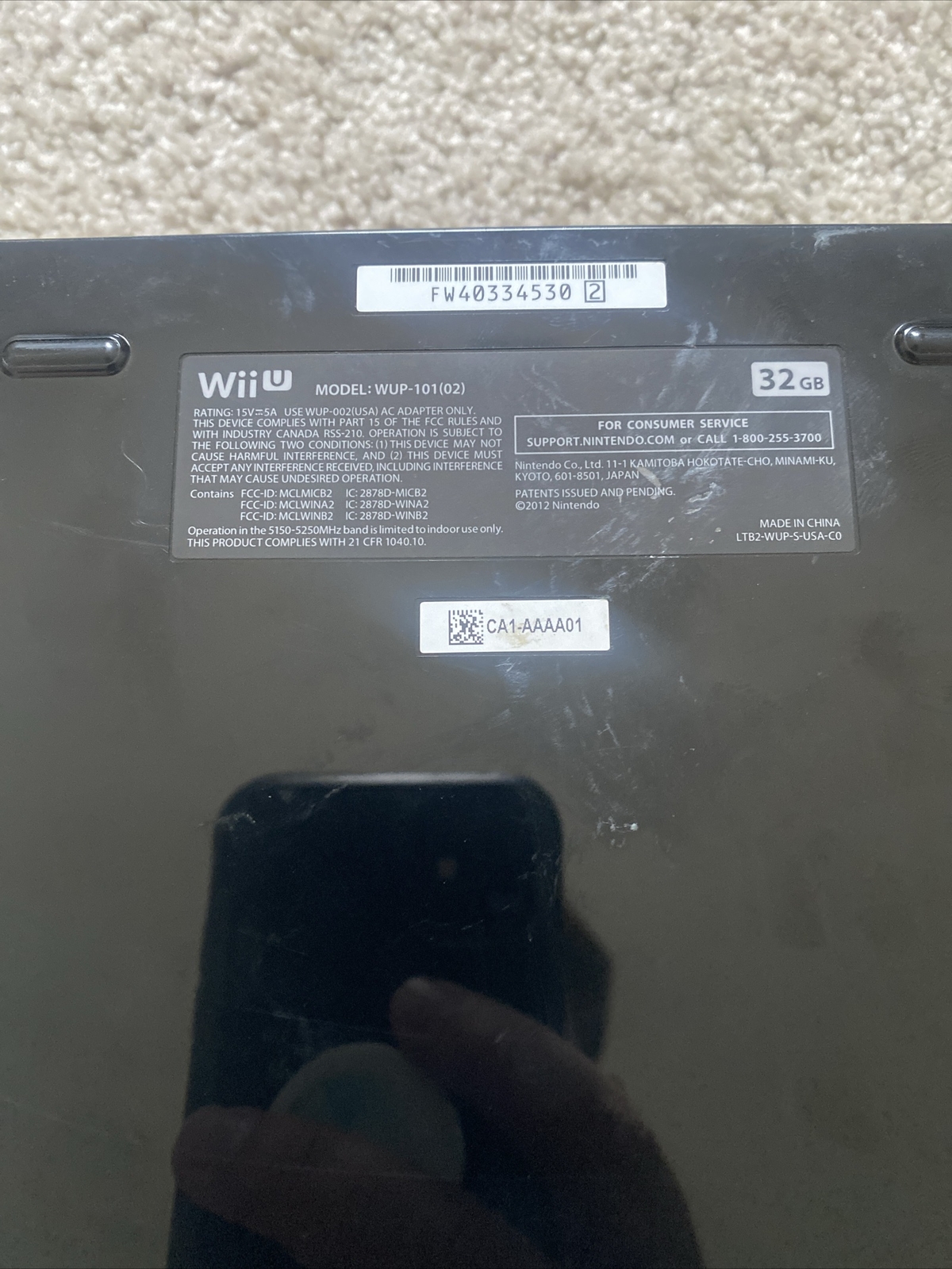 Broken Nintendo Wii U Video Game Console WUP-101(02) Parts Only
