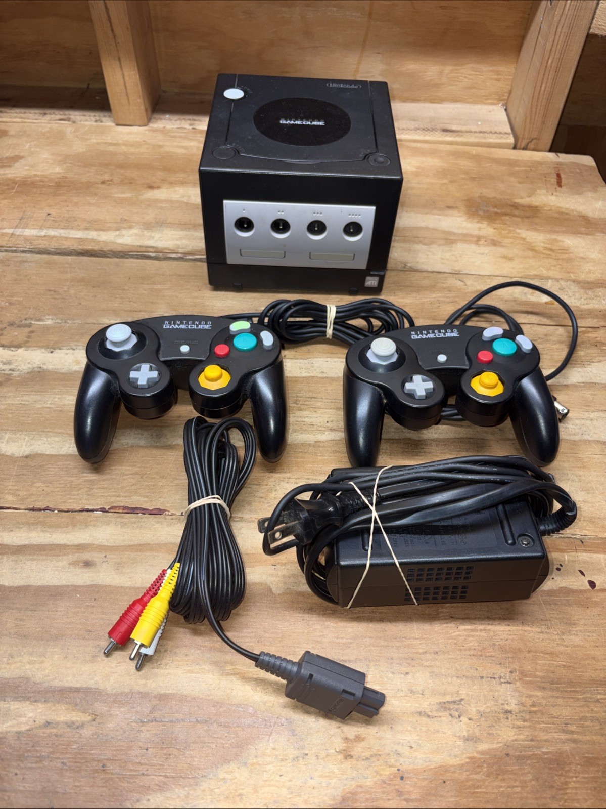Nintendo GameCube Jet Black DOL-001 Console Bundle w/ 2 OEM Controllers & Cords