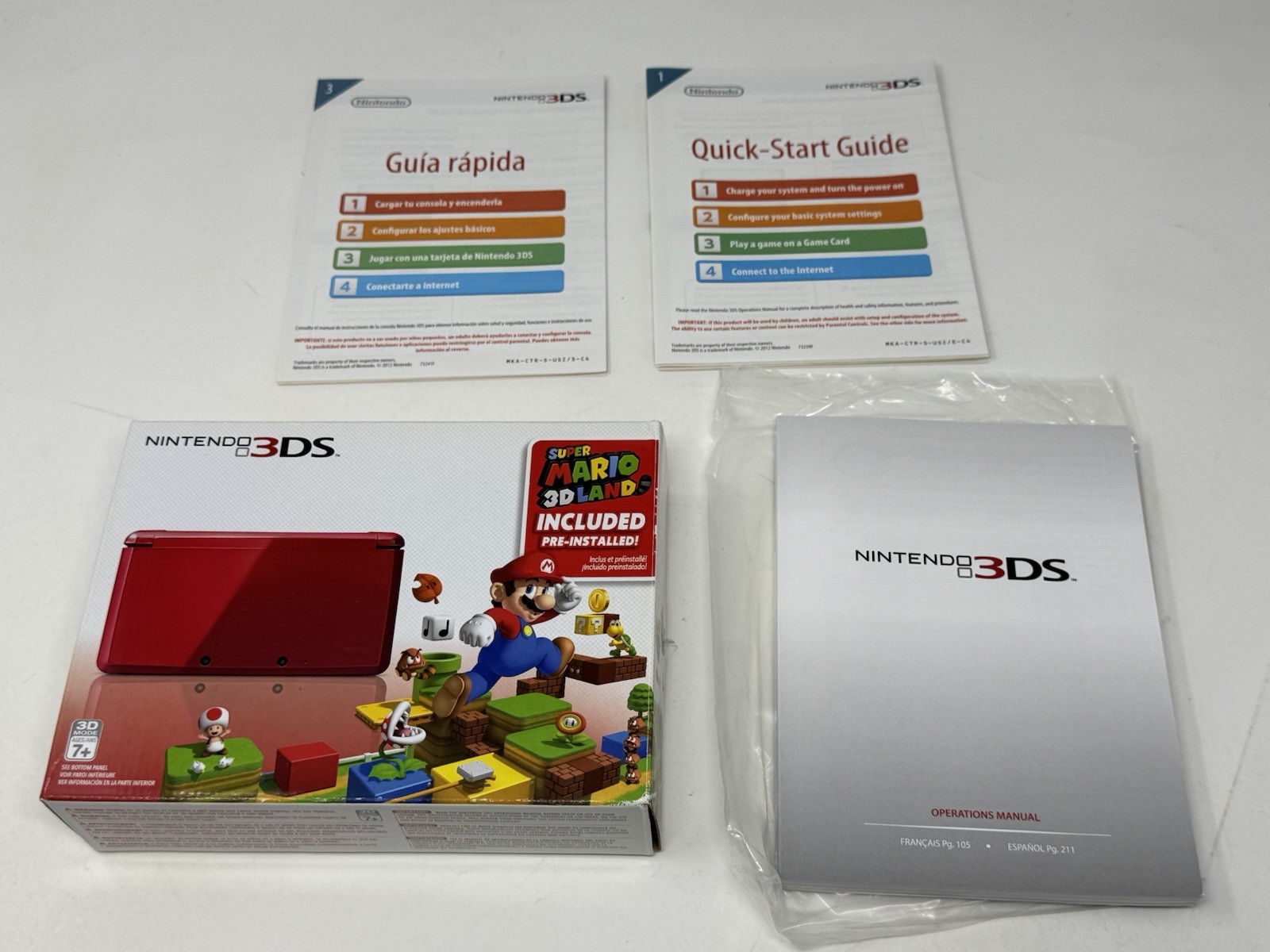 Nintendo 3DS Flame Red Super Mario 3D Land Box Manual No Console Included