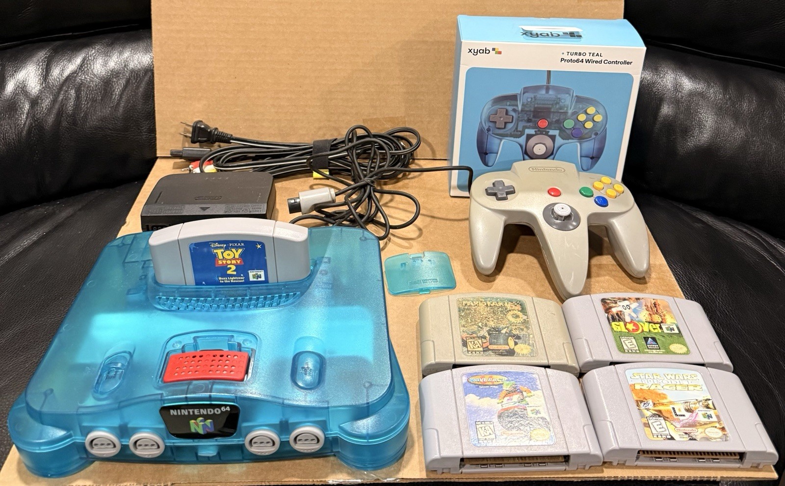 Nintendo 64 N64 Ice Blue Region Free Console Bundle with Controllers and Games