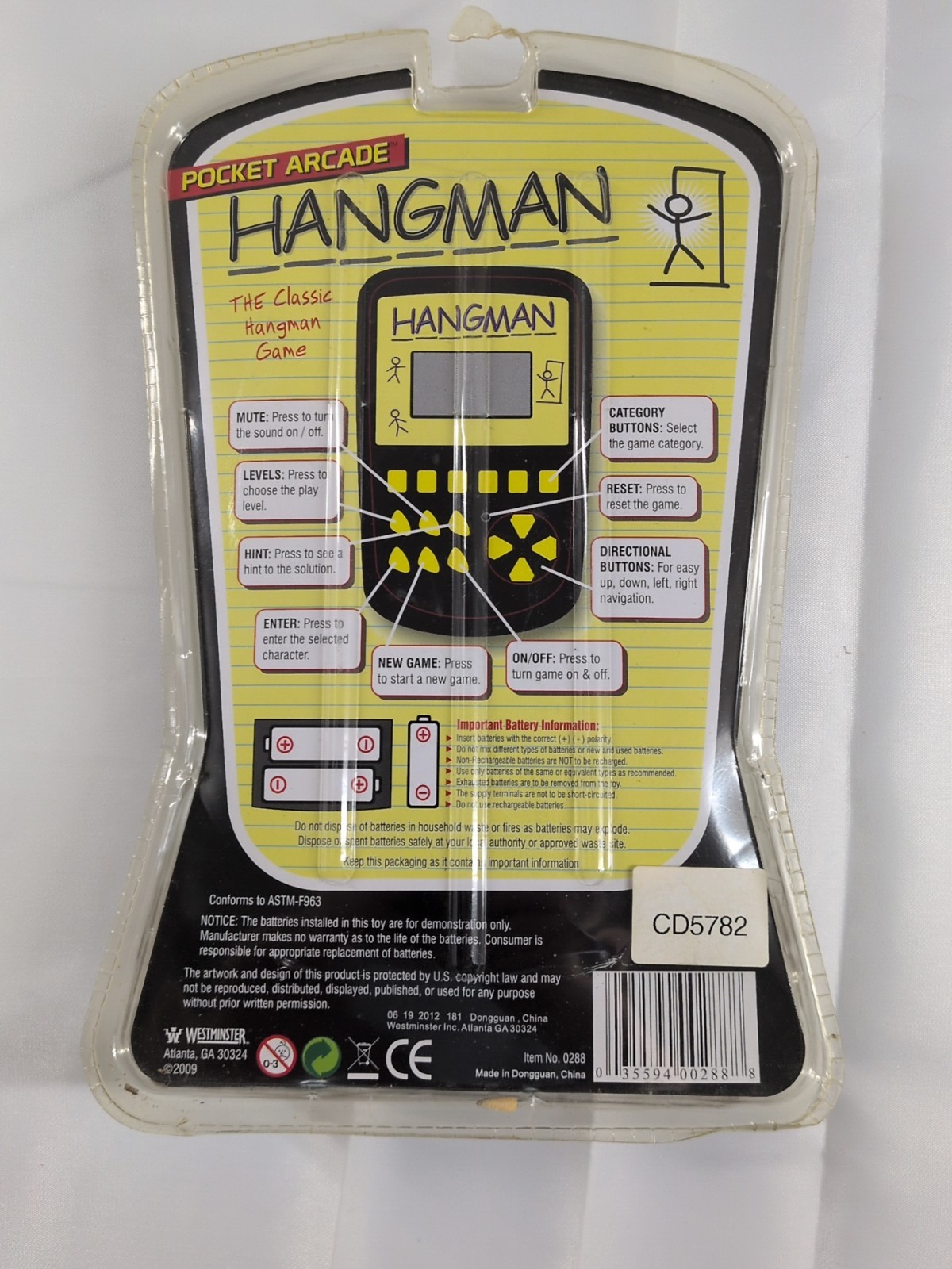 Pocket Arcade Classic Hangman Handheld Electronic Game 2009 Westminster – NEW
