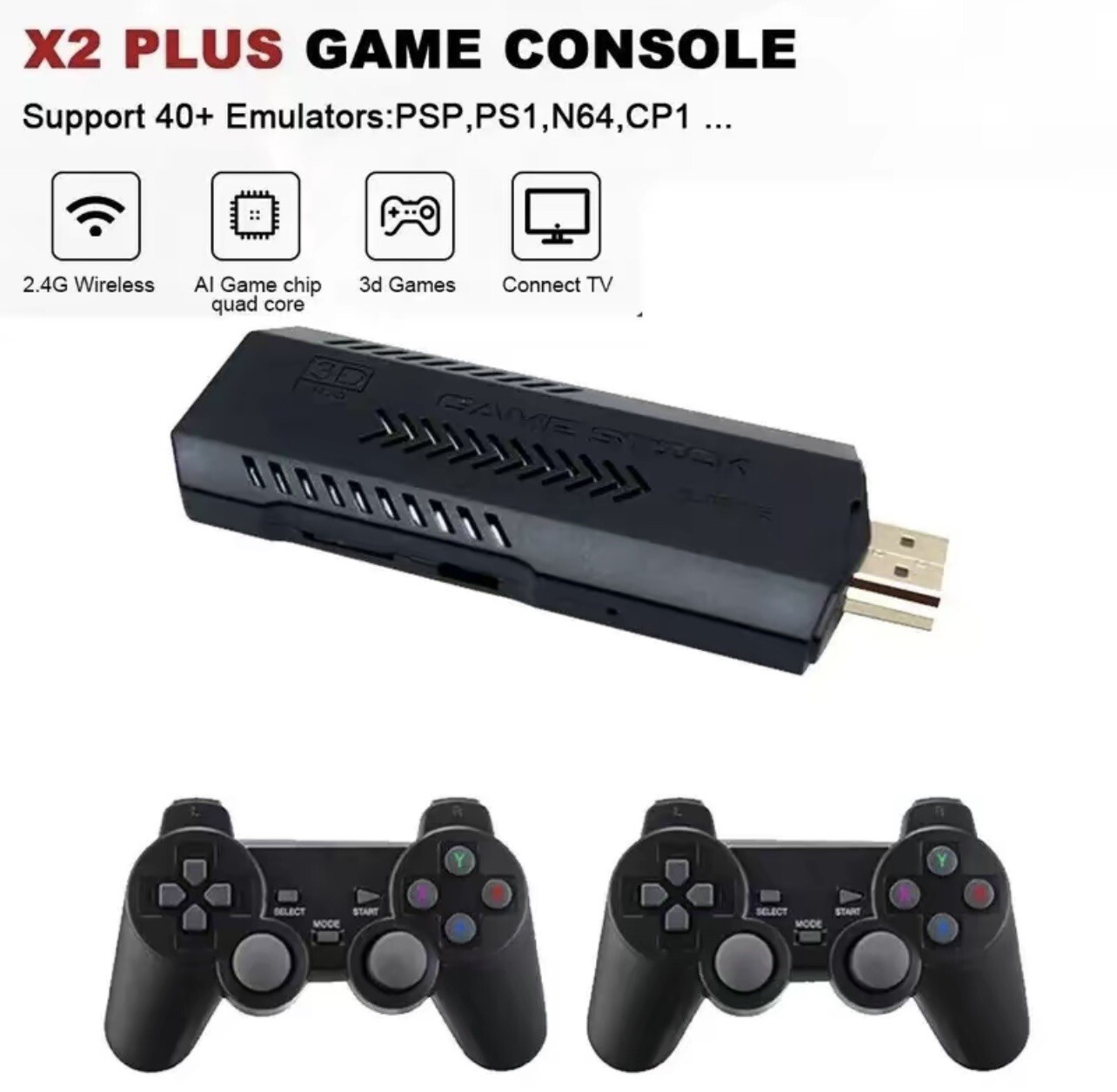 HDMI TV 4K Game Stick 128G 41000+ Games Video Game Console w/2*Wireless Gamepads