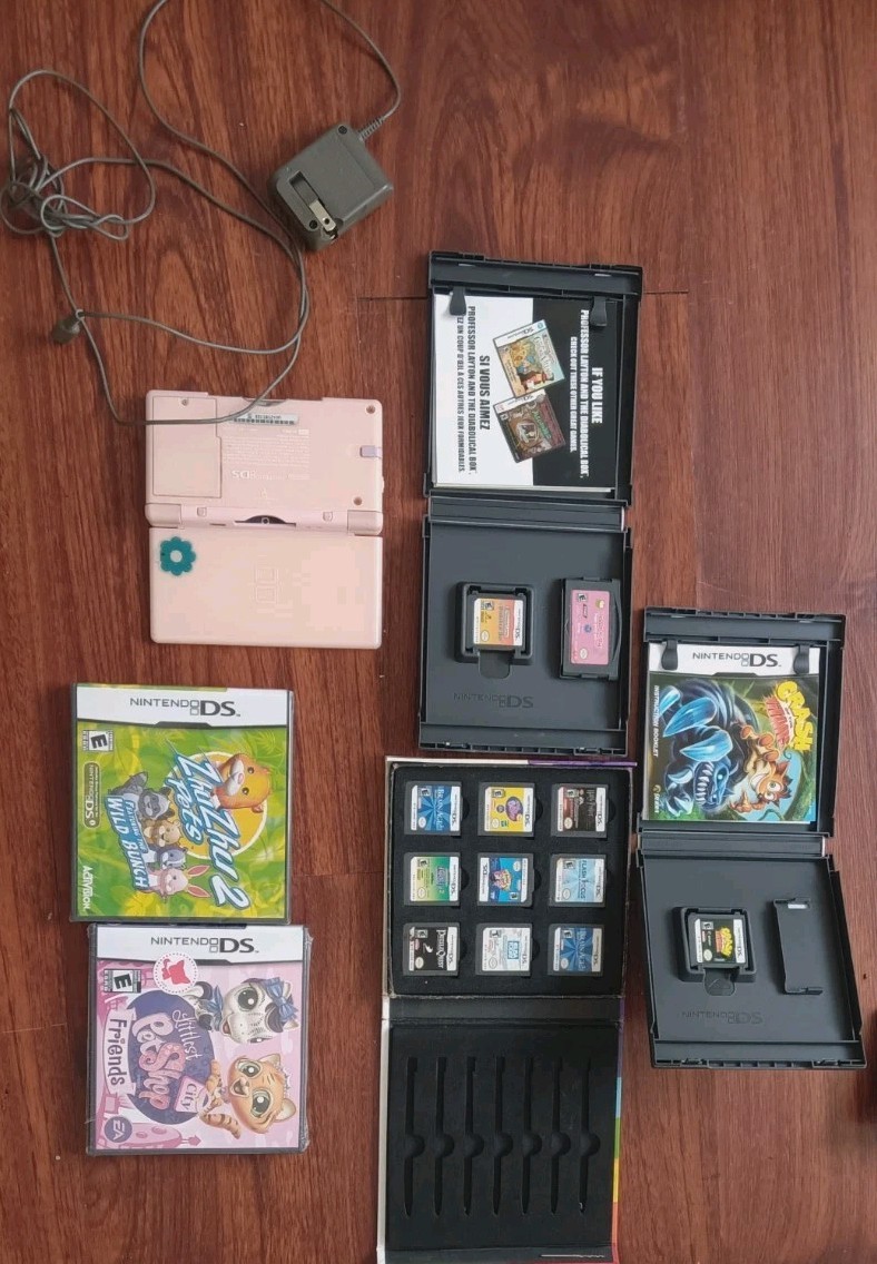 Nintendo DS Lite Video Game Console – Metallic Rose including 14 games