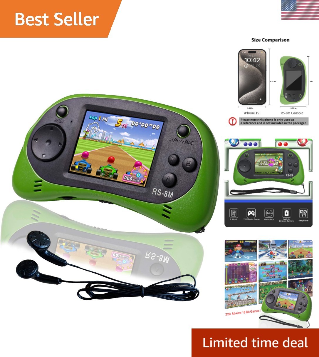 Durable 16-Bit Kids Game Console with 220 Educational Games – Travel Friendly