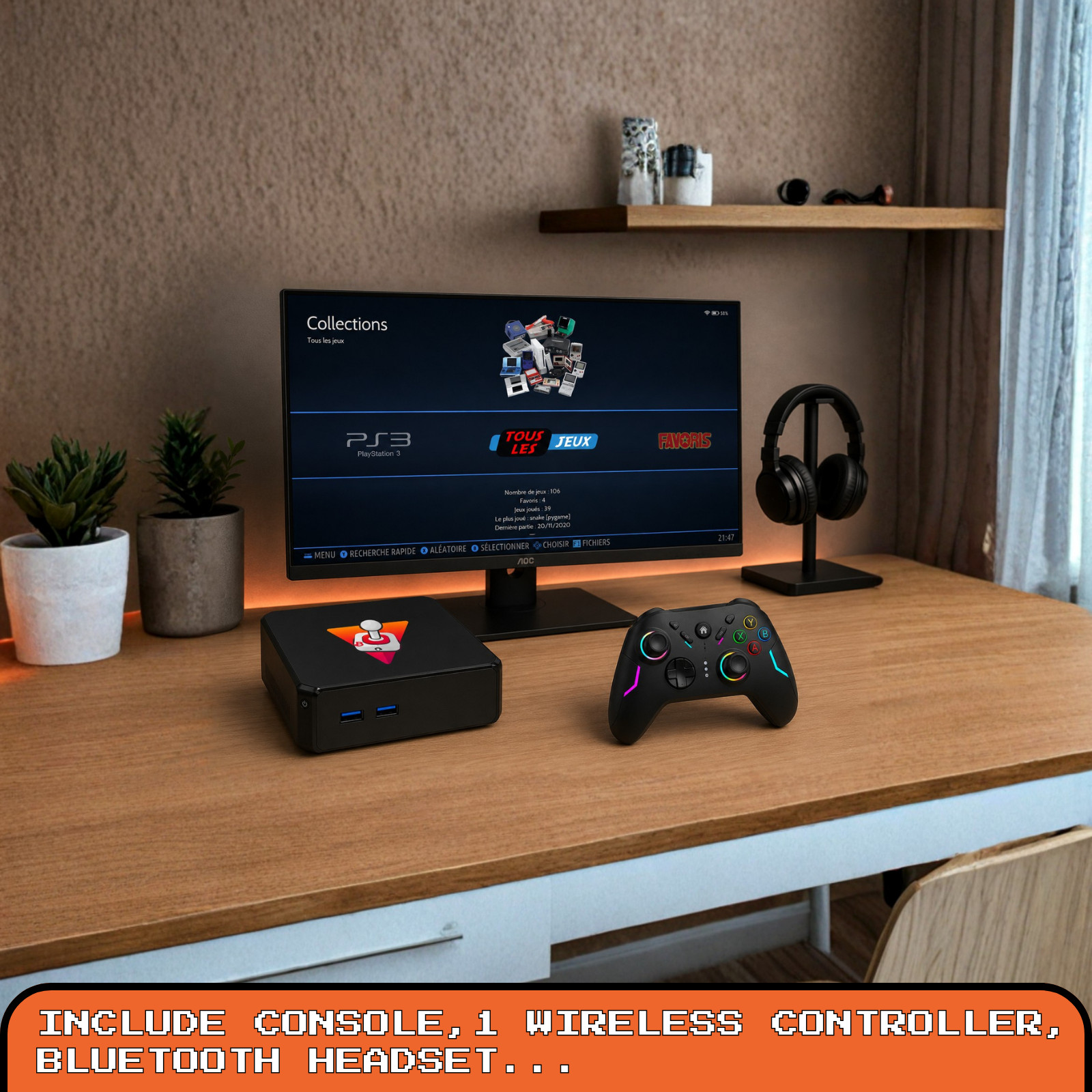 Retro Gaming Console Mini PC Batocera 256GB SSD 10GB RAM Emulator + Controller