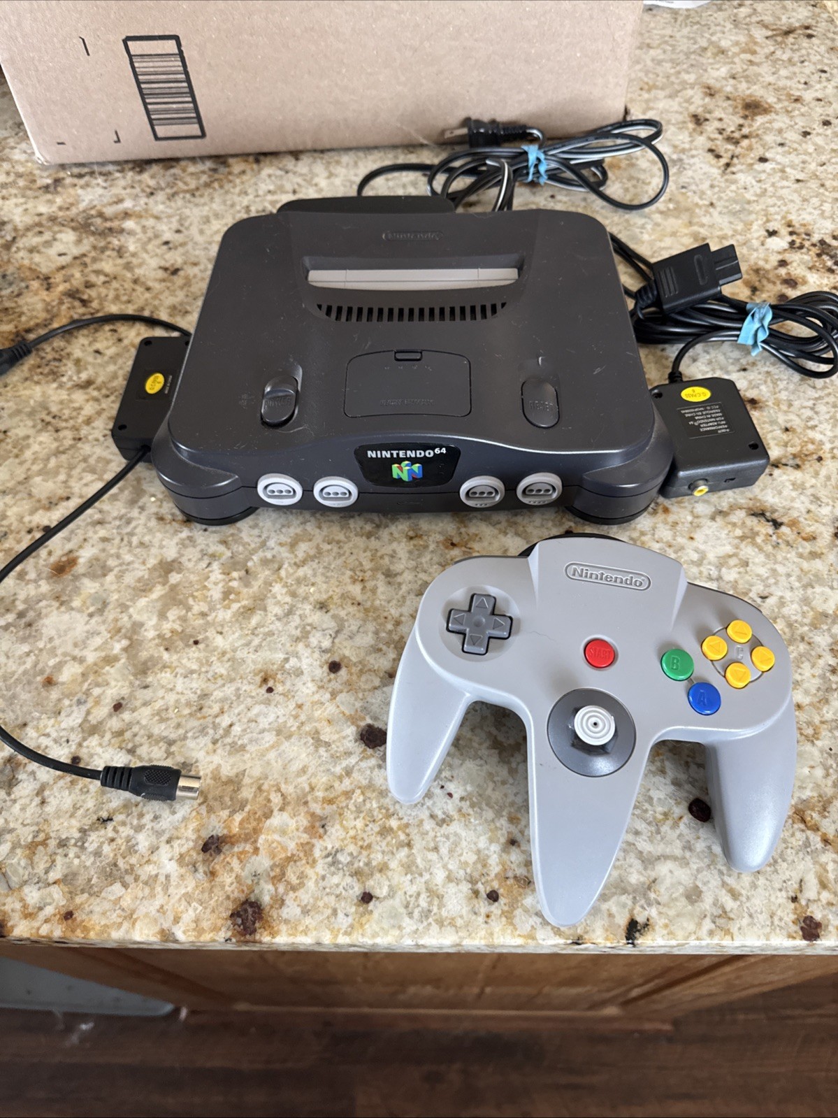 Nintendo 64 BLACK Console Complete System N64 adapter cable Set Gray Controller