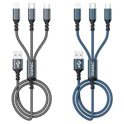 GIANAC 3-in-1 Charging Cable [1.2M Set of 2] 3-in-1 Charging Cable with Lighting