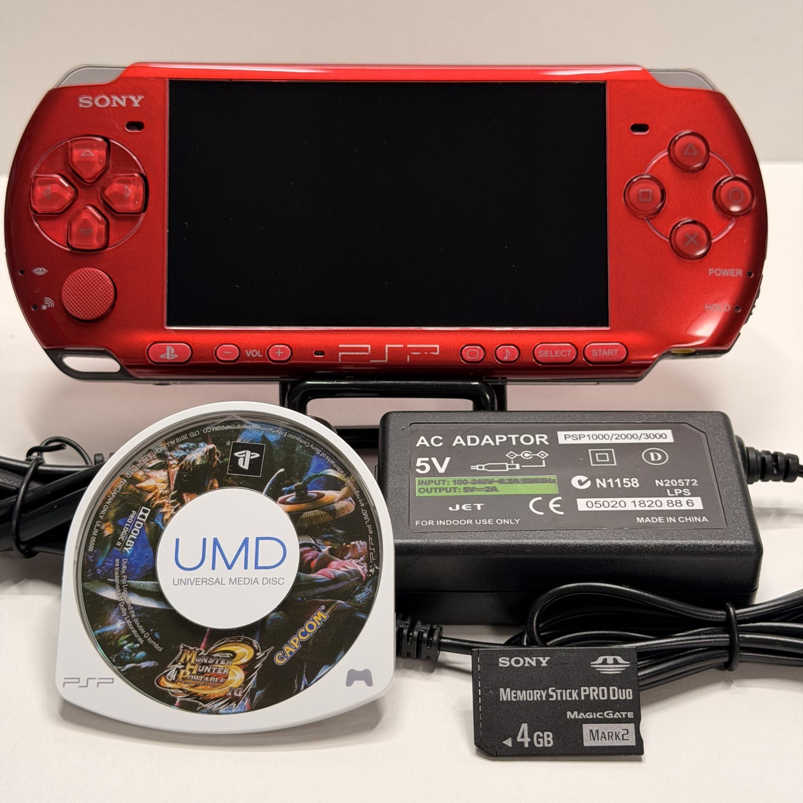 Sony PSP 3000 Radiant Red Console Excellent Condition Tested Working Bonus JP