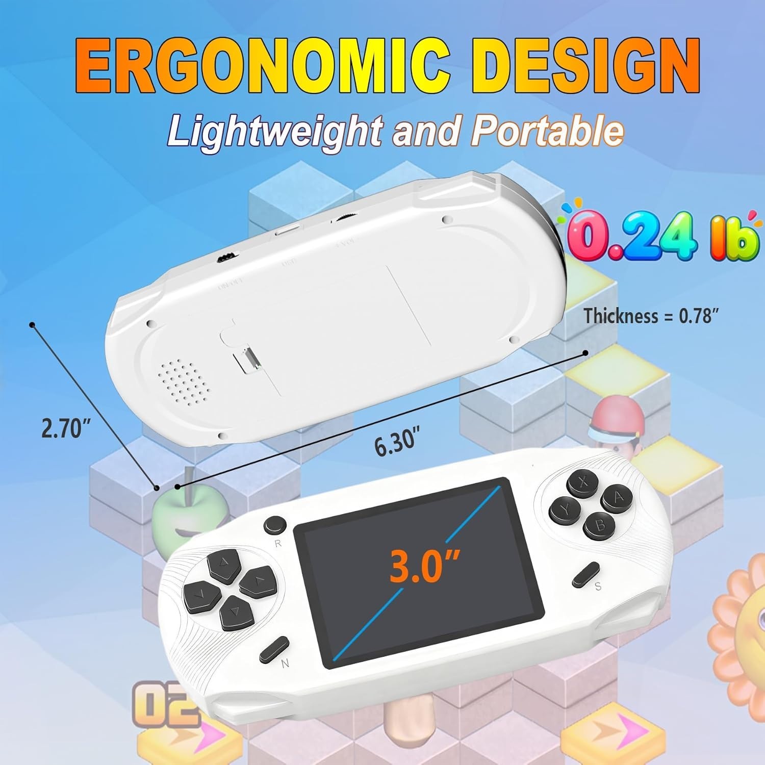Handheld Game Console 16-Bit Retro 220 Games 3-Inch Screen Portable Kids Adult