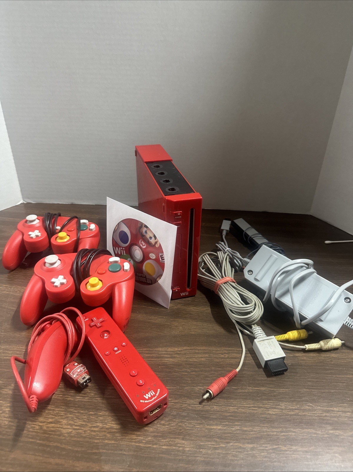 Nintendo Wii Console Red RVL-001 Bundle w/ Power Supply Sensor Bar Tested