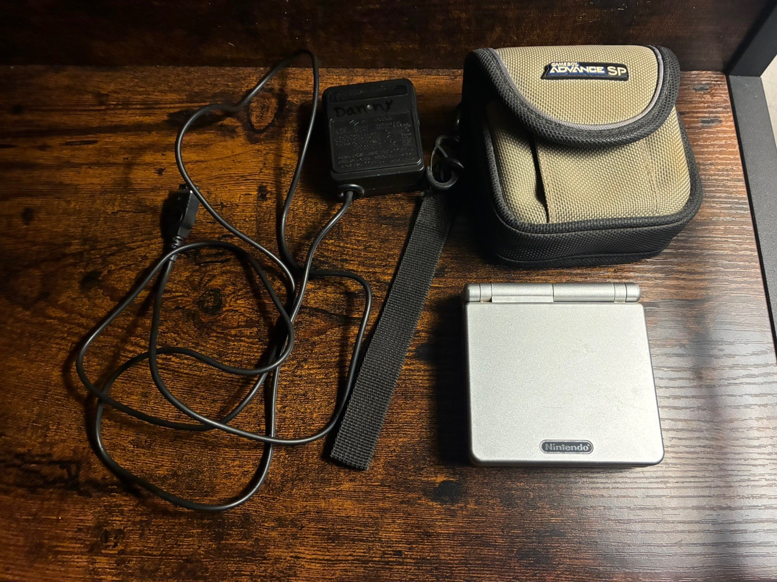 Nintendo Game Boy Advance SP Silver Console (AGS-001) OEM Charger & Case Bundle