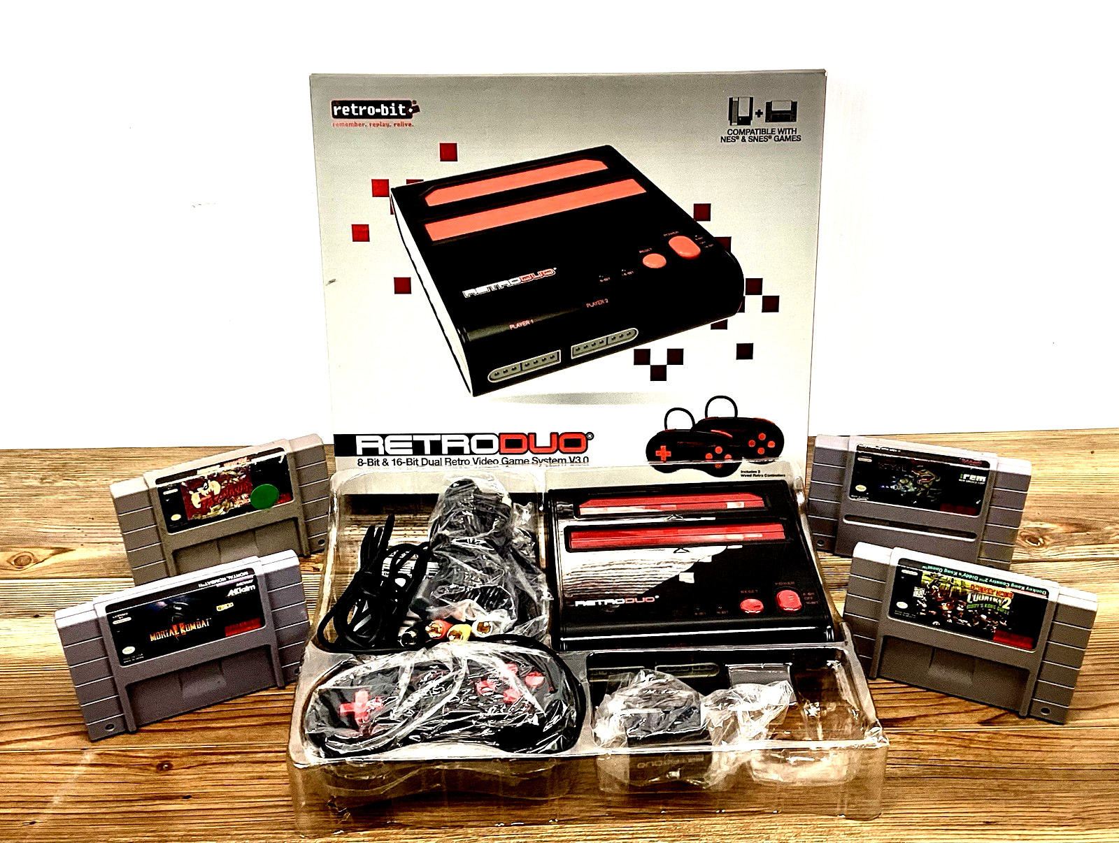 Retro-Bit Retro Duo V3.0 NES SNES Console Bundle 4 Games Complete New Open Box