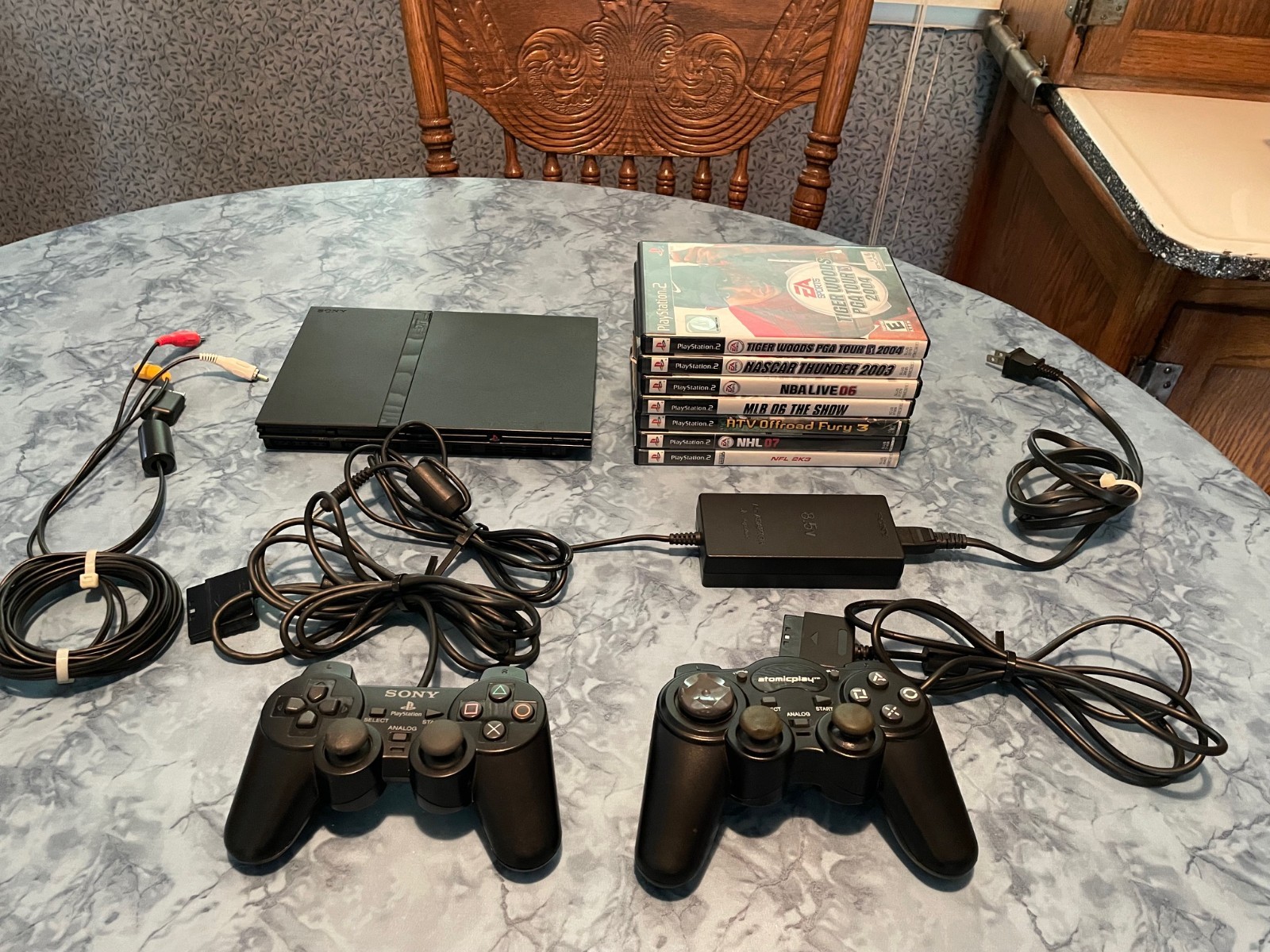 Sony PlayStation2 Lot Slim Black Console, Controller, Cords, Games, Tested Works
