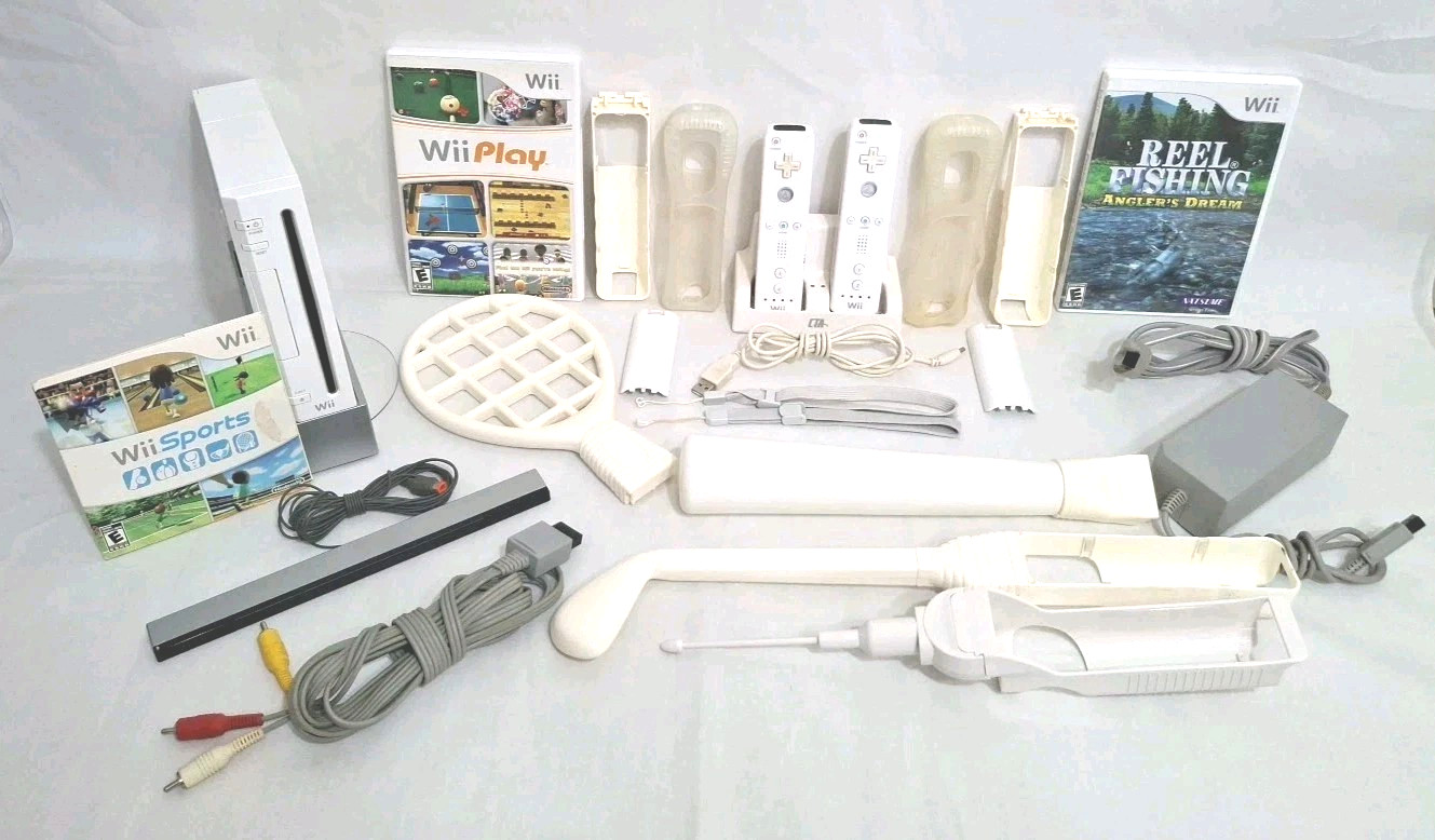 Wii Sports Console Bundle Controllers Video Games Fishing Baseball Golf Tennis