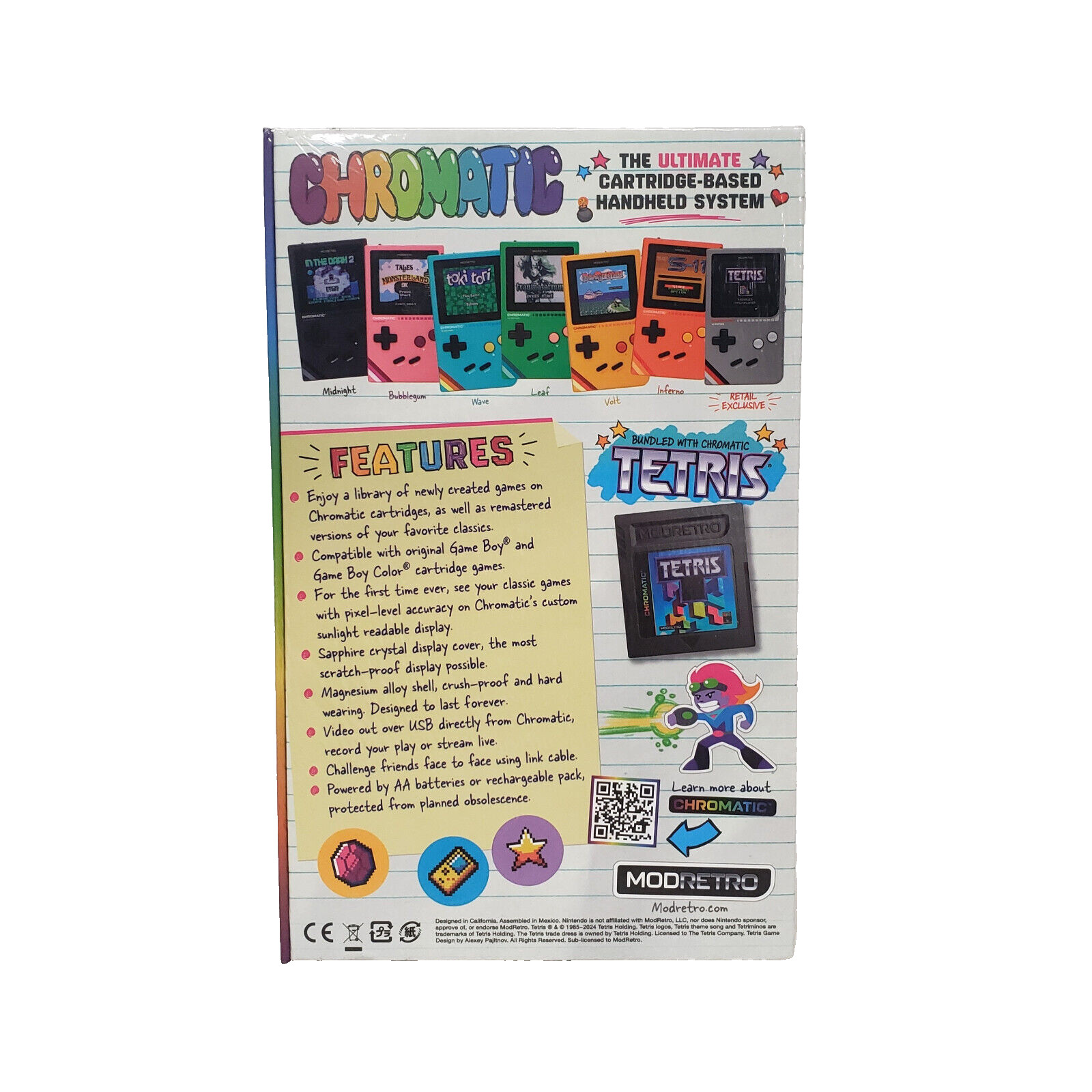 ModRetro CHROMATIC 1st Edition Bundle + TETRIS FPGA Gameboy Color, Wave – SEALED
