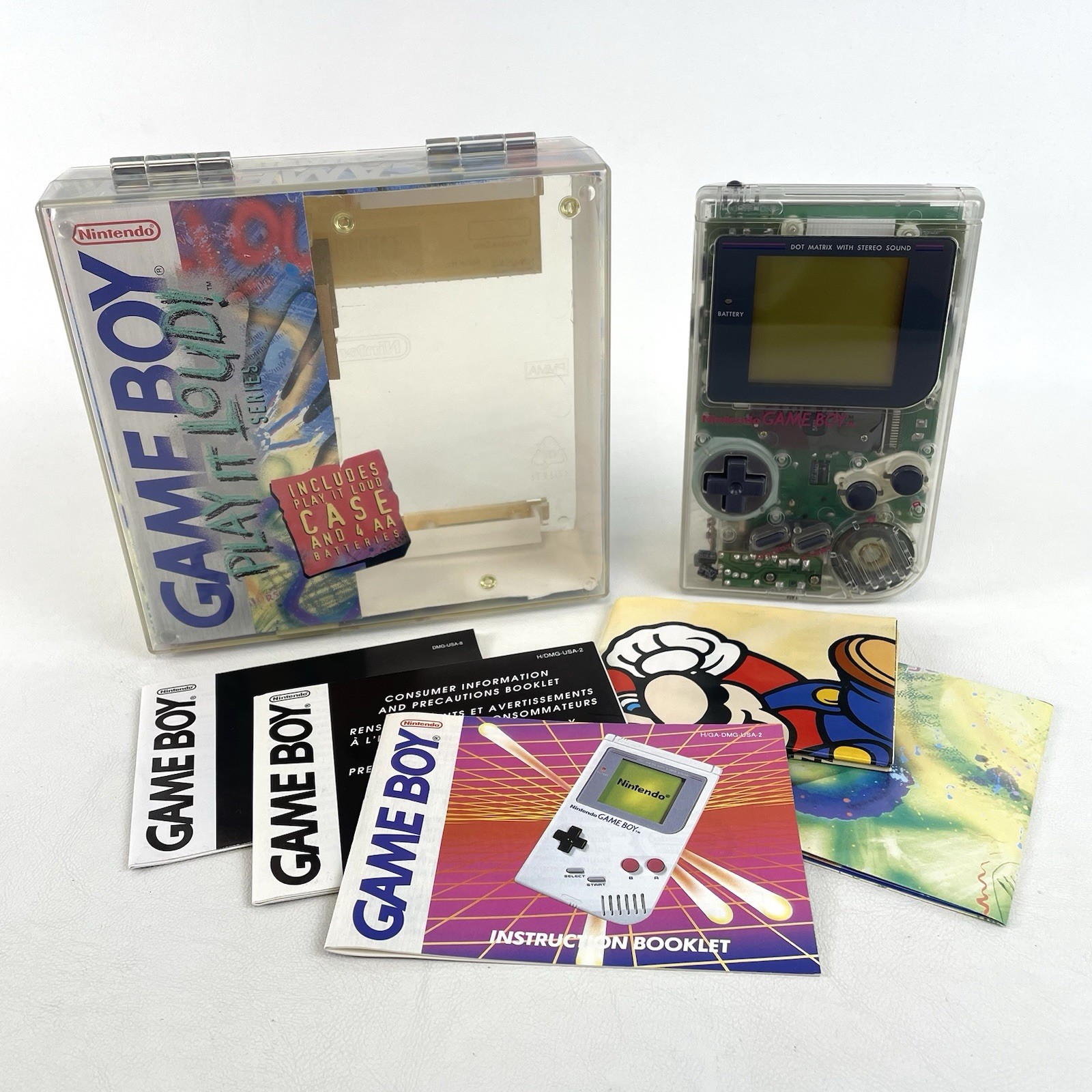 Nintendo Game Boy Clear DMG-01 Play It Loud 100% Complete In Box CIB TESTED EUC!
