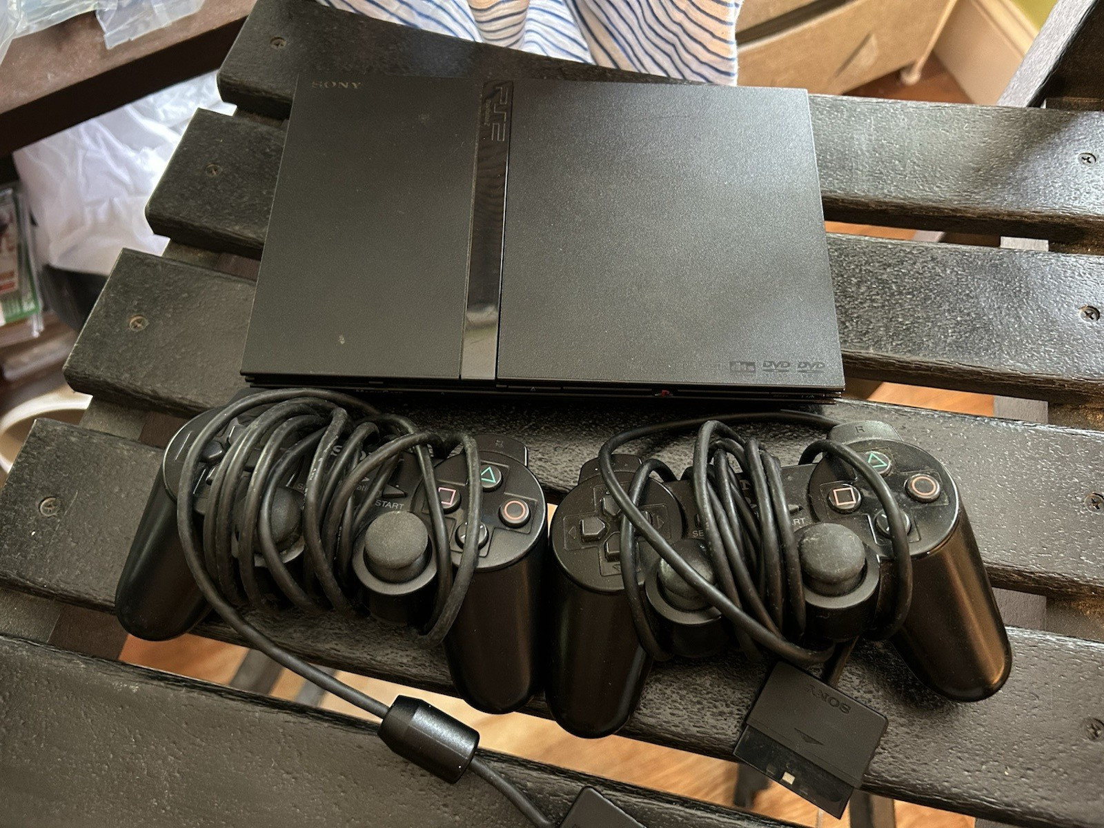 Vtg Sony PlayStation 2 Slim Console w/ 2 controllers & 8 Sports games-all tested