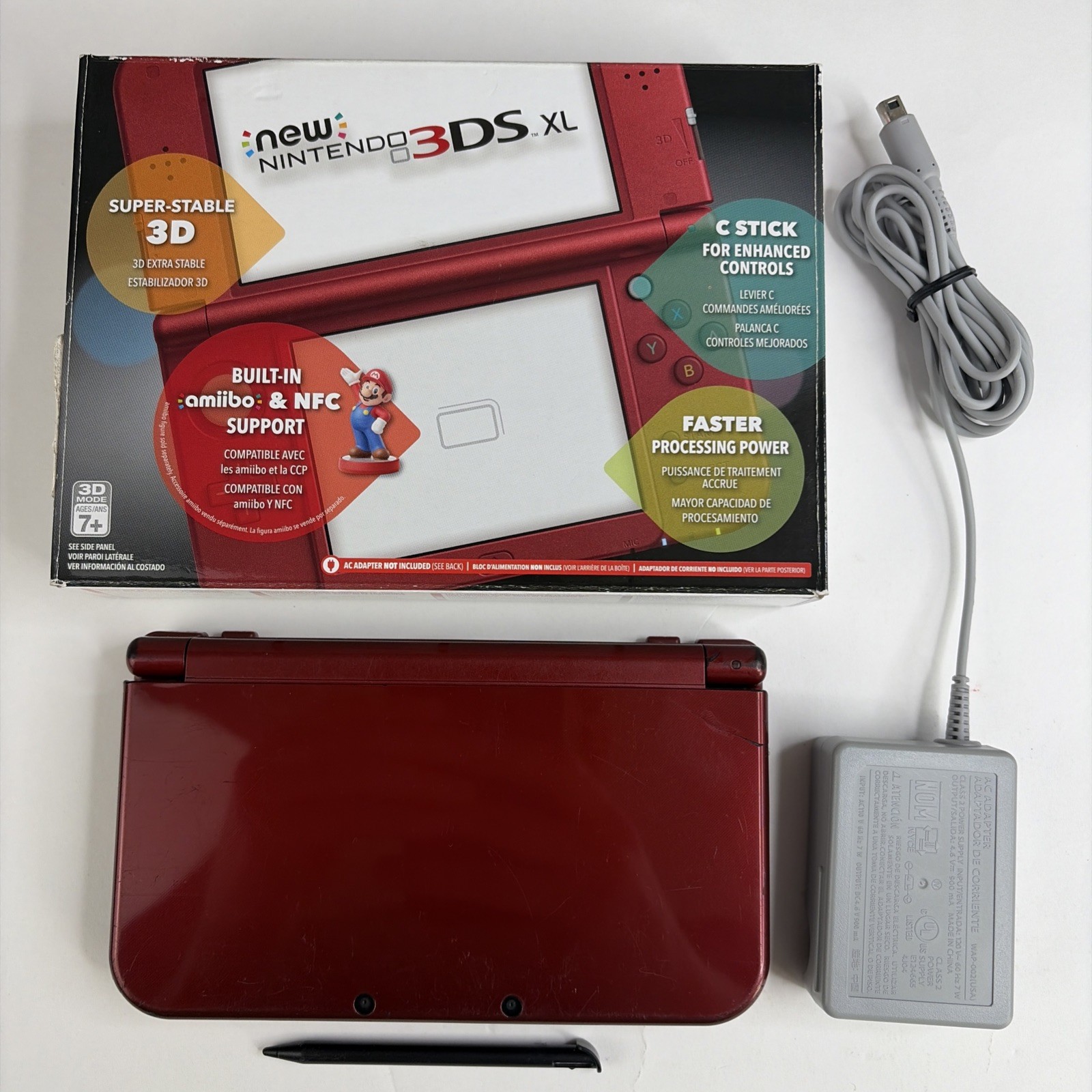 Nintendo New 3DS XL Red In Original Box W Charger Stylus US Model