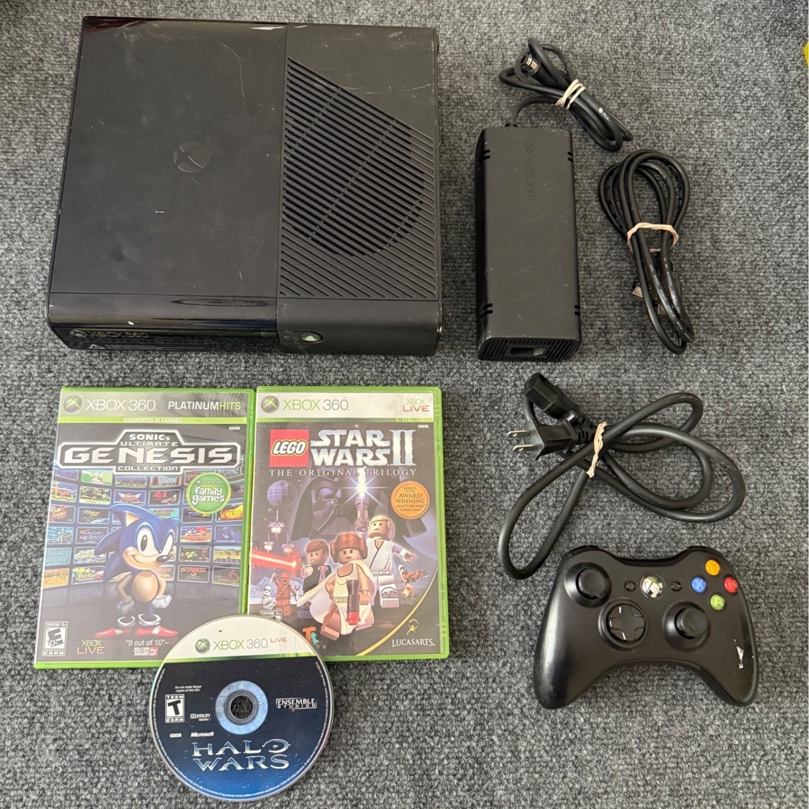 Microsoft Xbox 360 E Console Bundle Model 1538 3 Games OEM Controller Tested