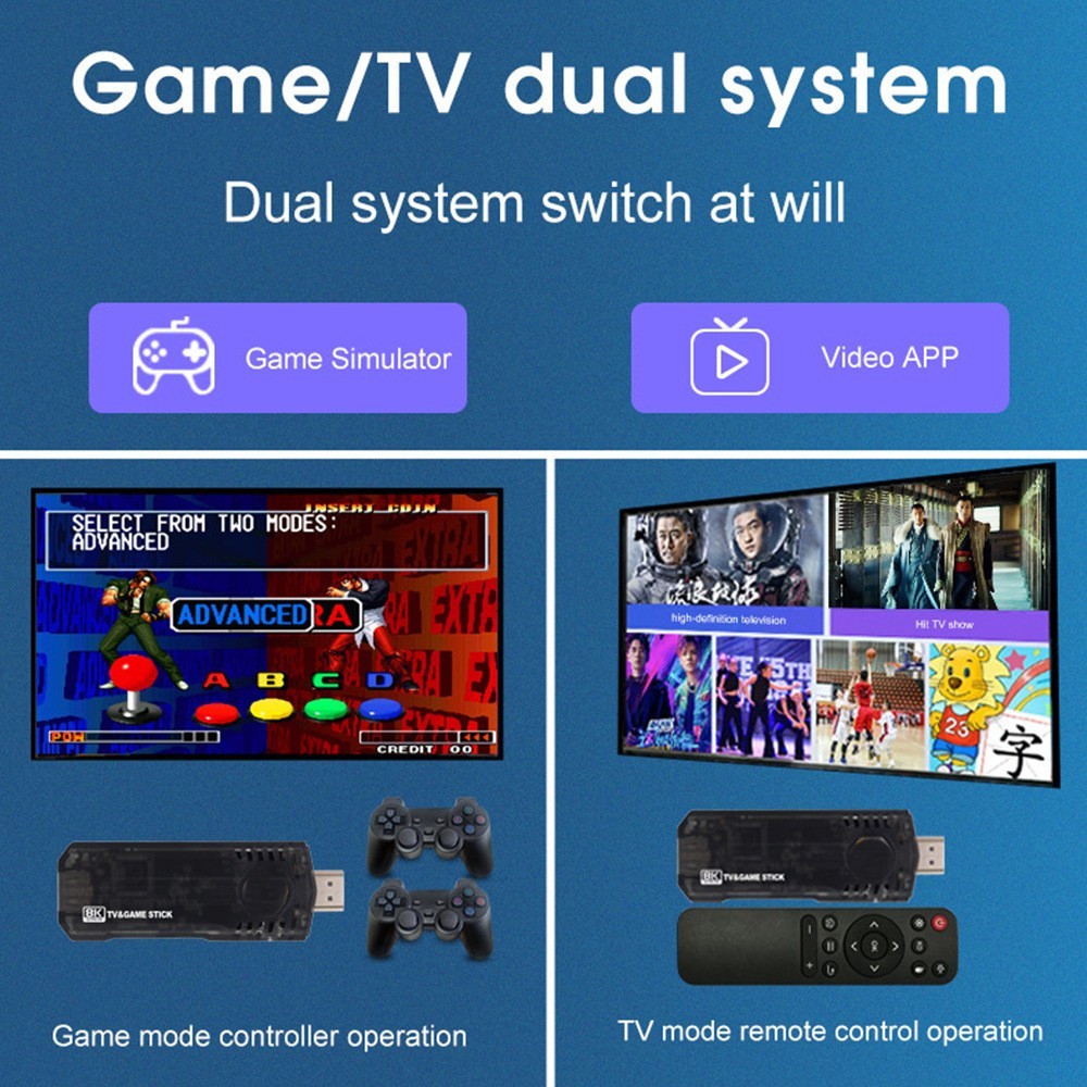 HD Game Console Wireless Dual Controllers TV Plug Play Game Stick 64G 8K HDMI