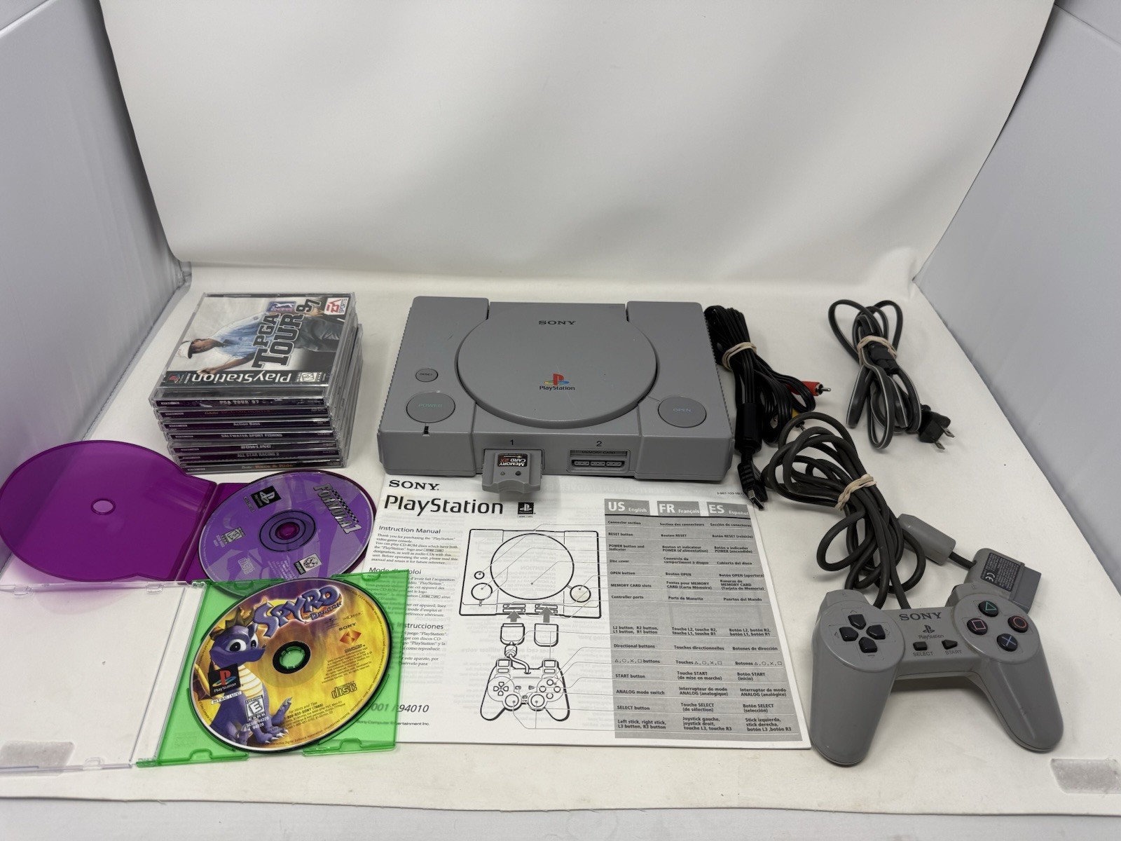 Sony PlayStation 1 PS1 Console Bundle SCPH-9001 – TESTED w/9 Games READ
