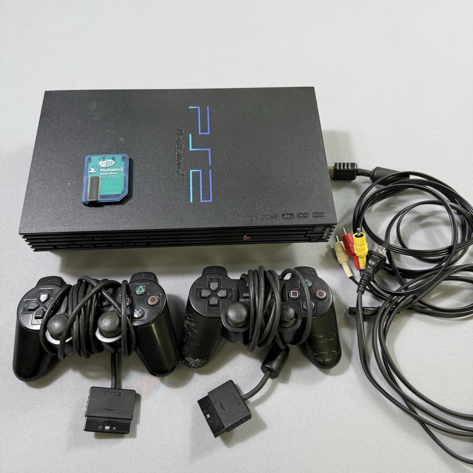 Sony PlayStation 2 PS2 Black Console OEM 2 Controller Cables Tested Working READ