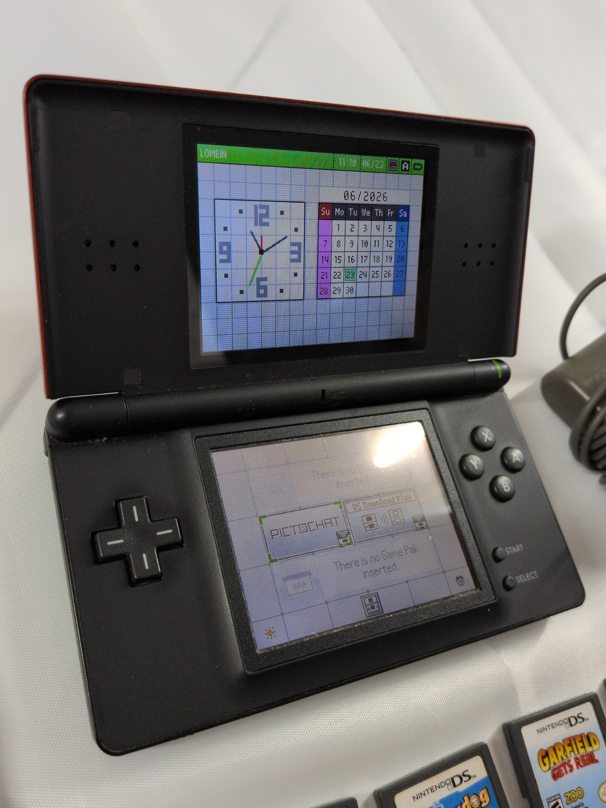 Nintendo DS Lite Crimson Handheld Red Black Model USG-001 Tested 7 Games Charger