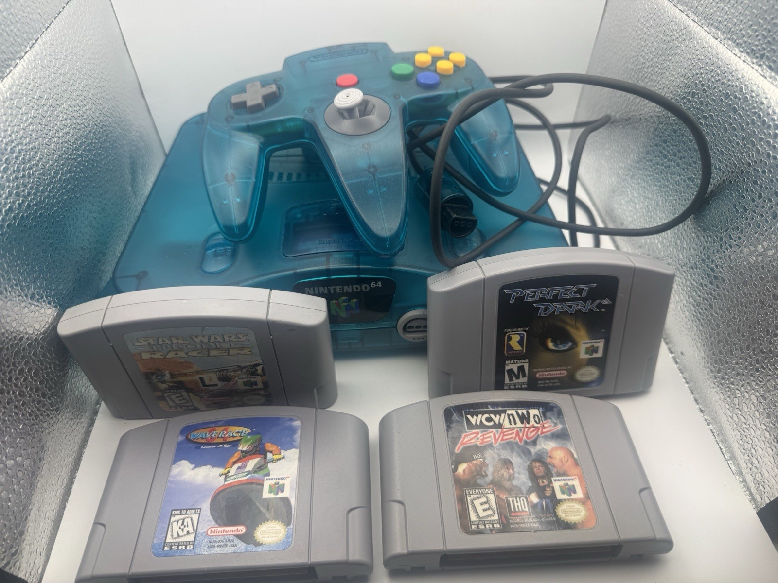 Nintendo N64 Funtastic Ice Blue Console Bundle 4 Games Controller Tested Works