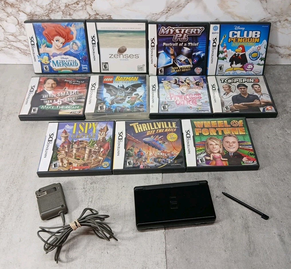 Nintendo DS Lite Handheld System (Onyx Black) w/ Lot of Games