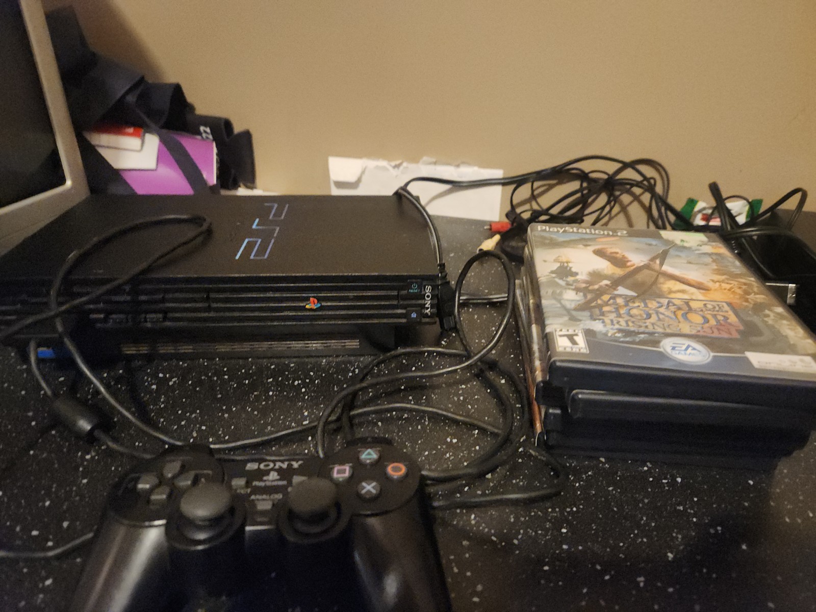 PlayStation 2 Console Black Works 6 Games Cords Controller Missing Back Cover