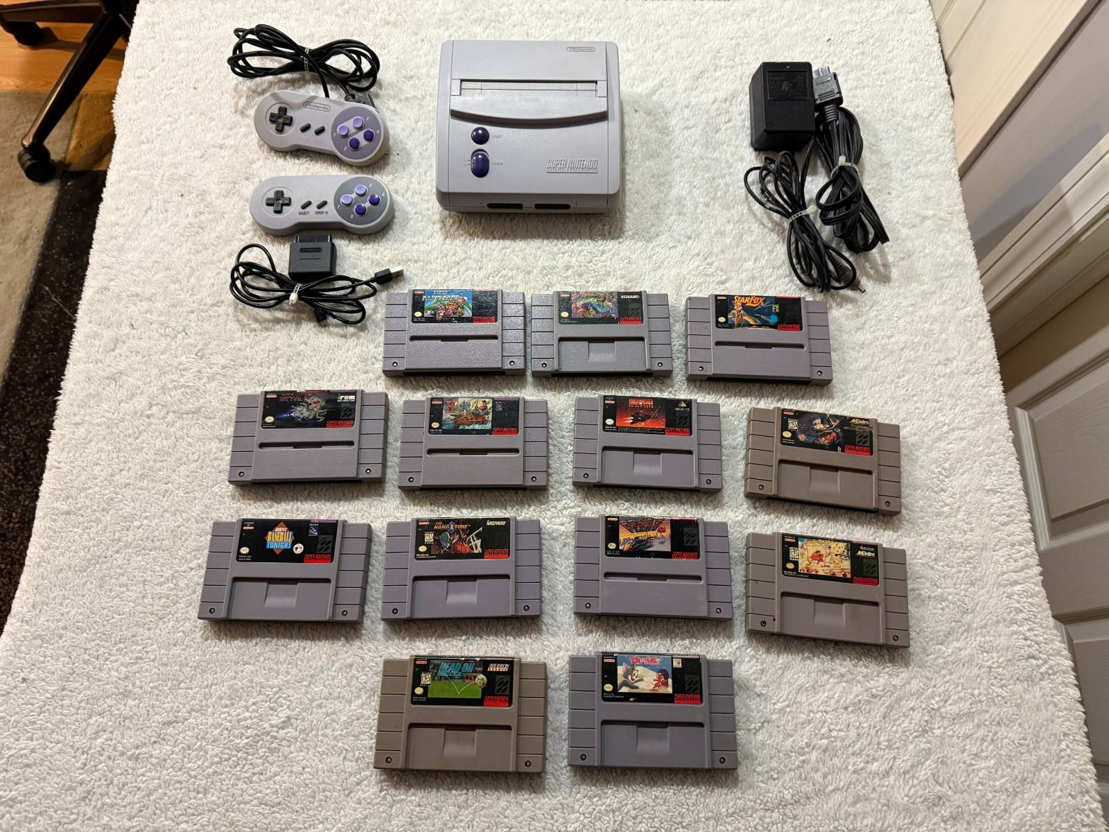 Super Nintendo SNES Jr Console Bundle 13 Games Mario TMNT Starfox & More Tested!