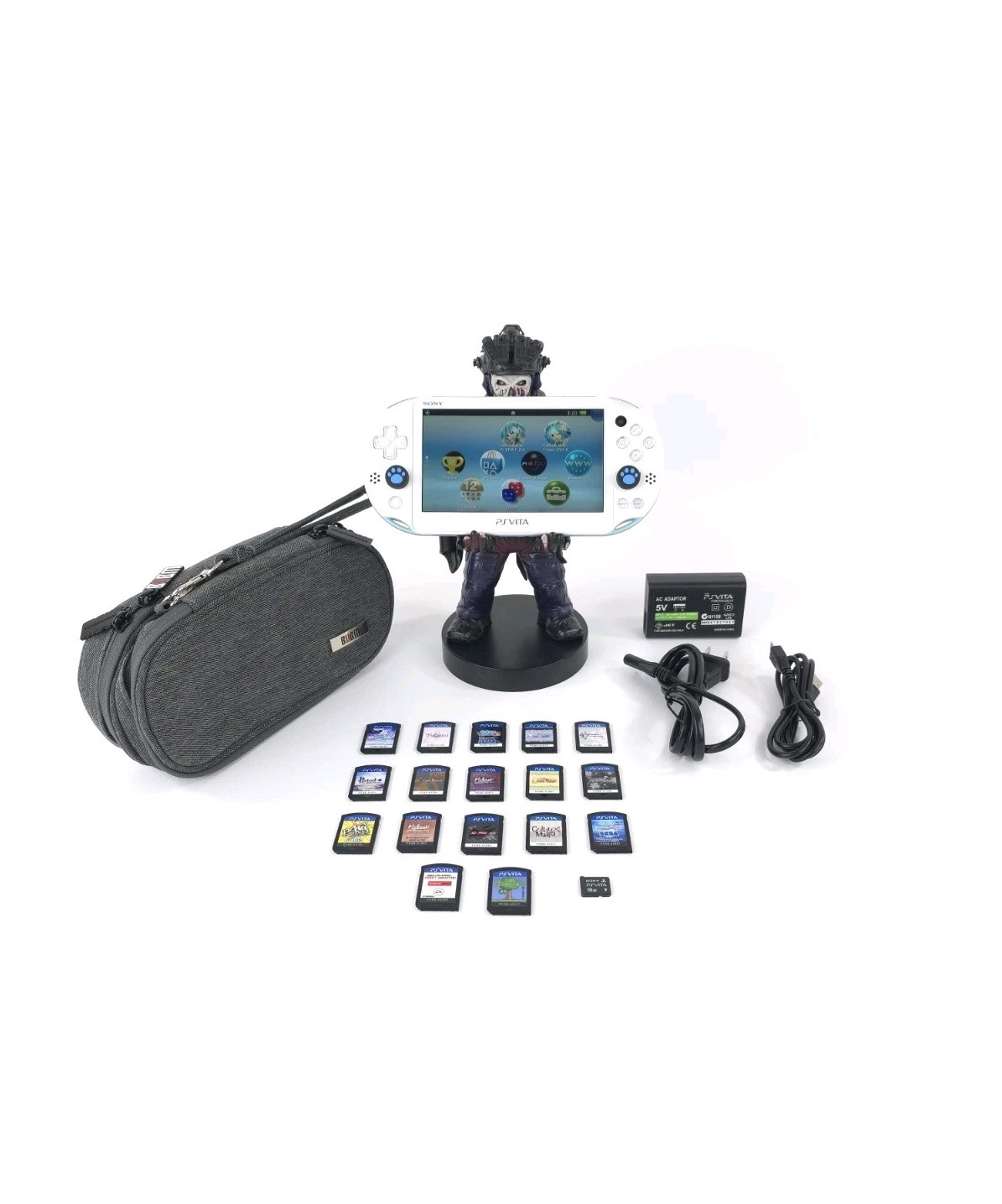 SONY PS Vita PCH-2000 Slim Light Blue White Wi-Fi w/ Bag/Charger/ Japanese Games