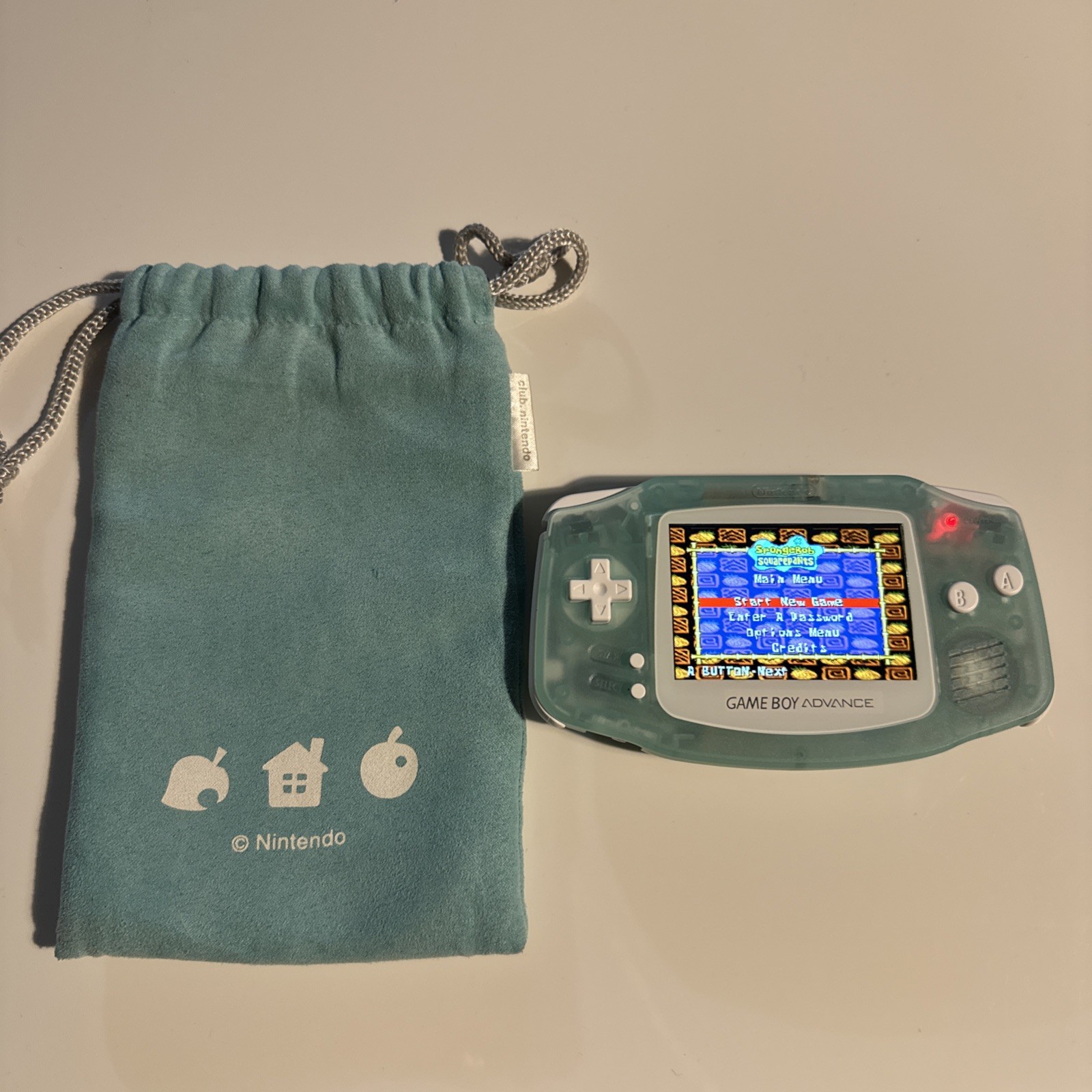 Nintendo GameBoy Advance GBA Transparent Blue LCD + Animal Crossing Pouch