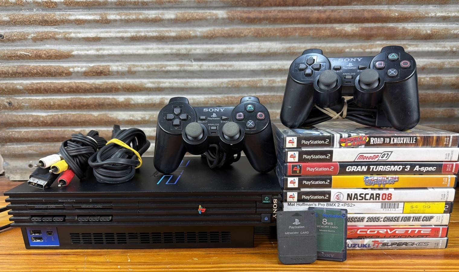 PS2 Fat Console Bundle 10 Games 2 OEM Controllers Cables Memory Cards-SEE VIDEO!