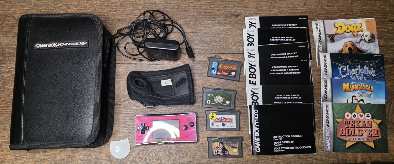 Nintendo Game Boy Micro Pink Faceplate Tested Working Console + Charger +4 Games