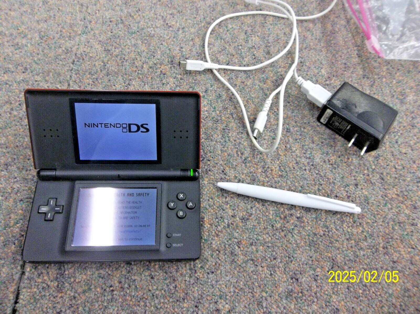 Nintendo DS Lite Console W/Charger and Stylus USG-USA 1 Crimson Red/Black tested