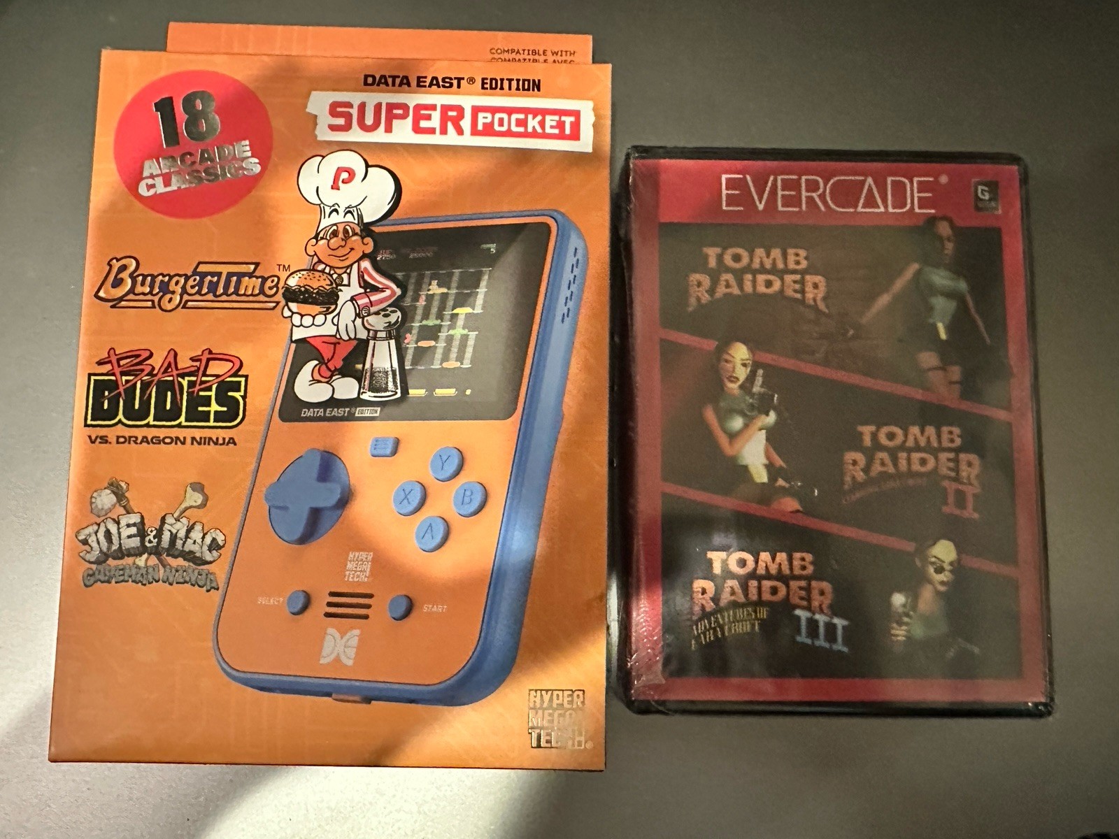 Evercade DATA EAST Super Pocket Limited Edition HyperMegaTech + Tomb Raider Col