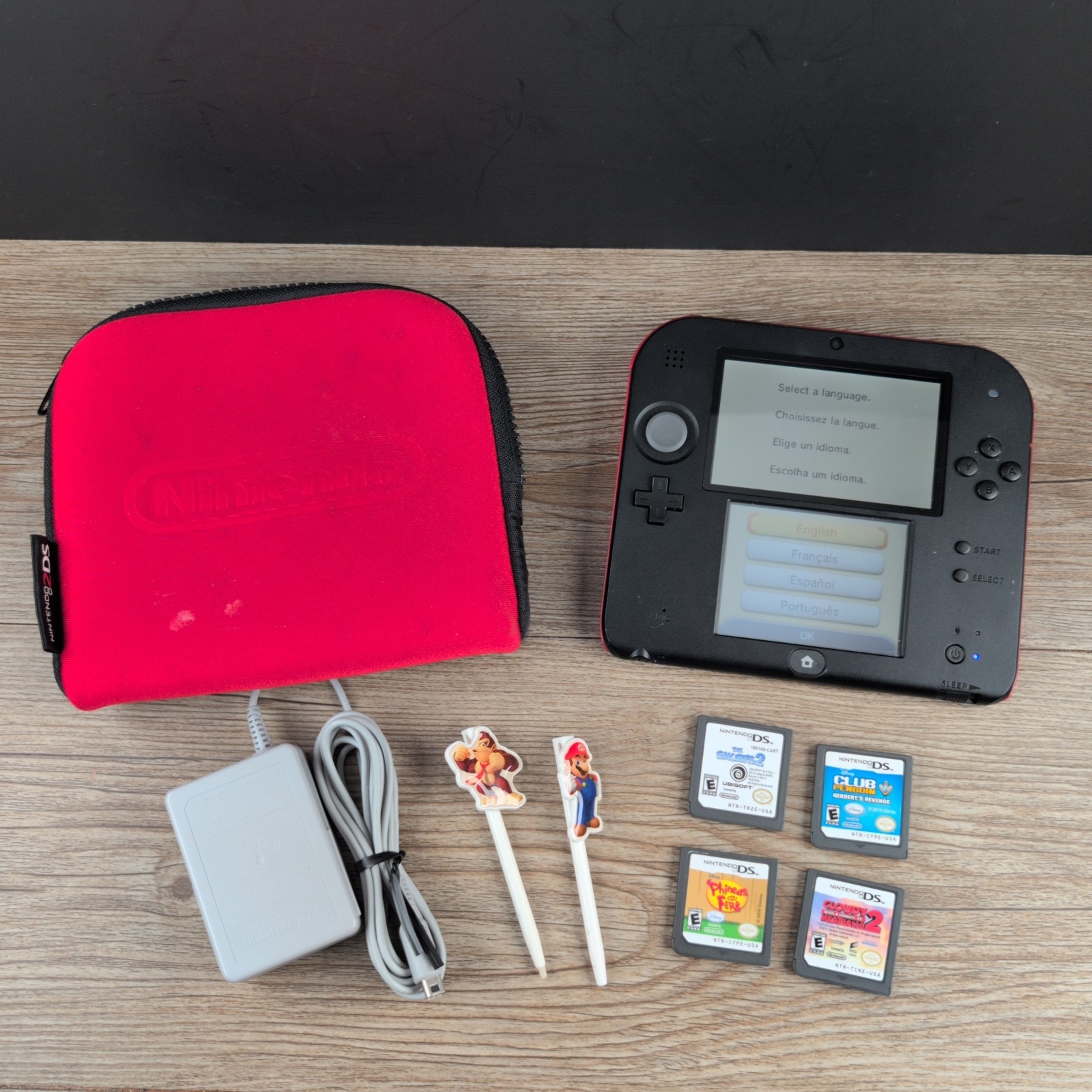 Nintendo 2DS FTR-001 with AC Adapter, 4 Games, Memory Card, and Case