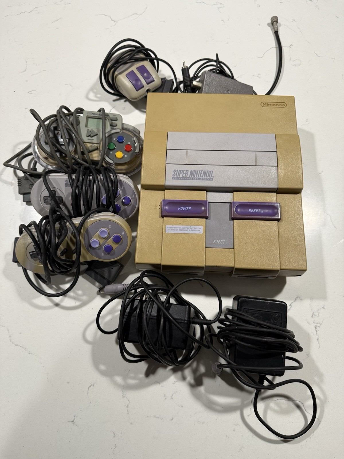 SNES Bundle w/ 3 Controllers, Mouse, 2 AC Adapters & RF Switch:Read Description!