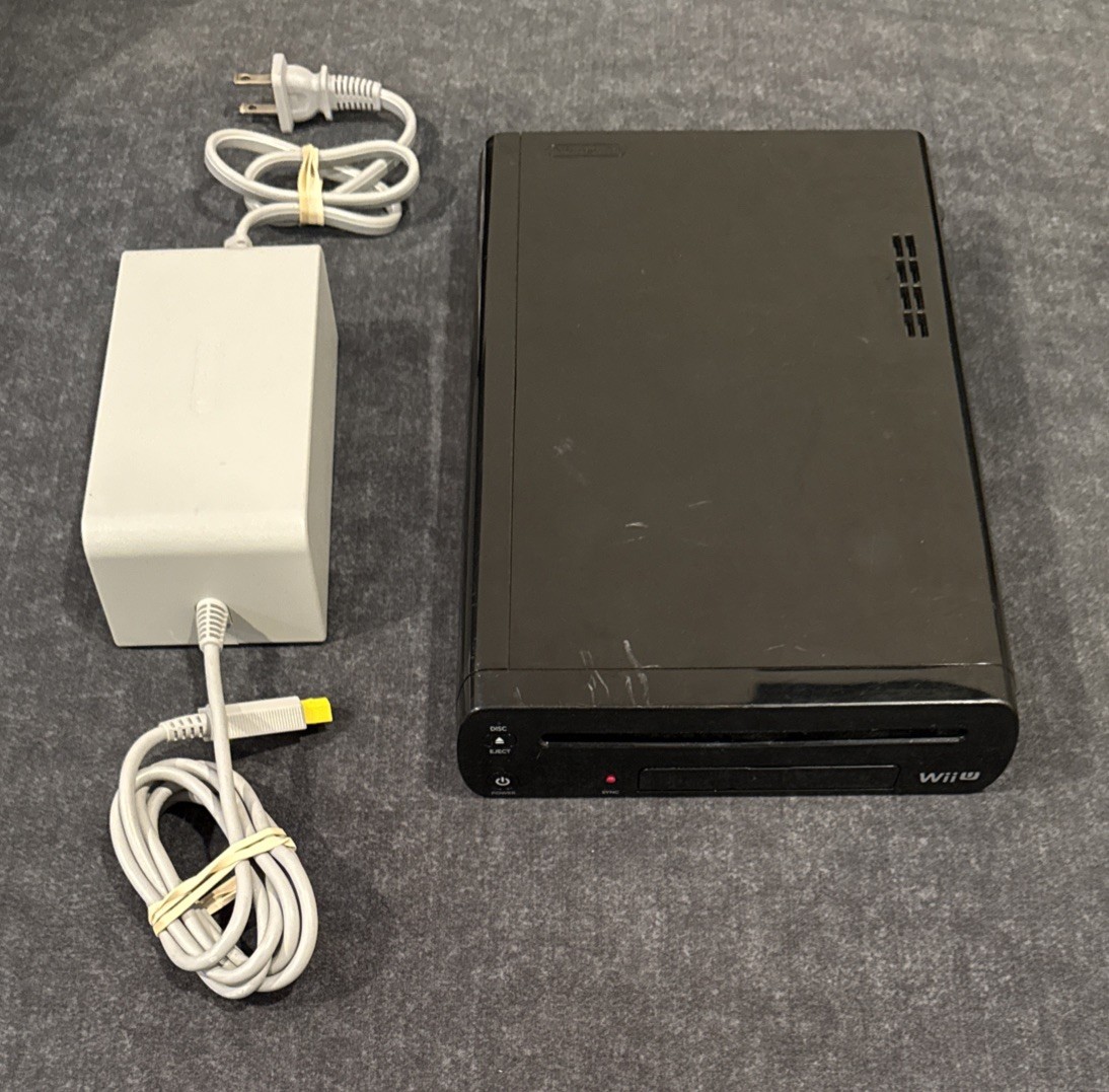 Official Nintendo Wii U Deluxe 32GB Black Console & Power Supply! ~ Works Great!