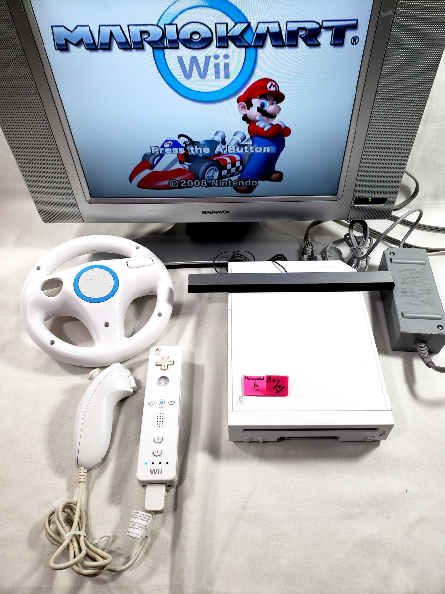 Nintendo Wii System Console Mario Kart Wheel Controller GameCube Compatible 001