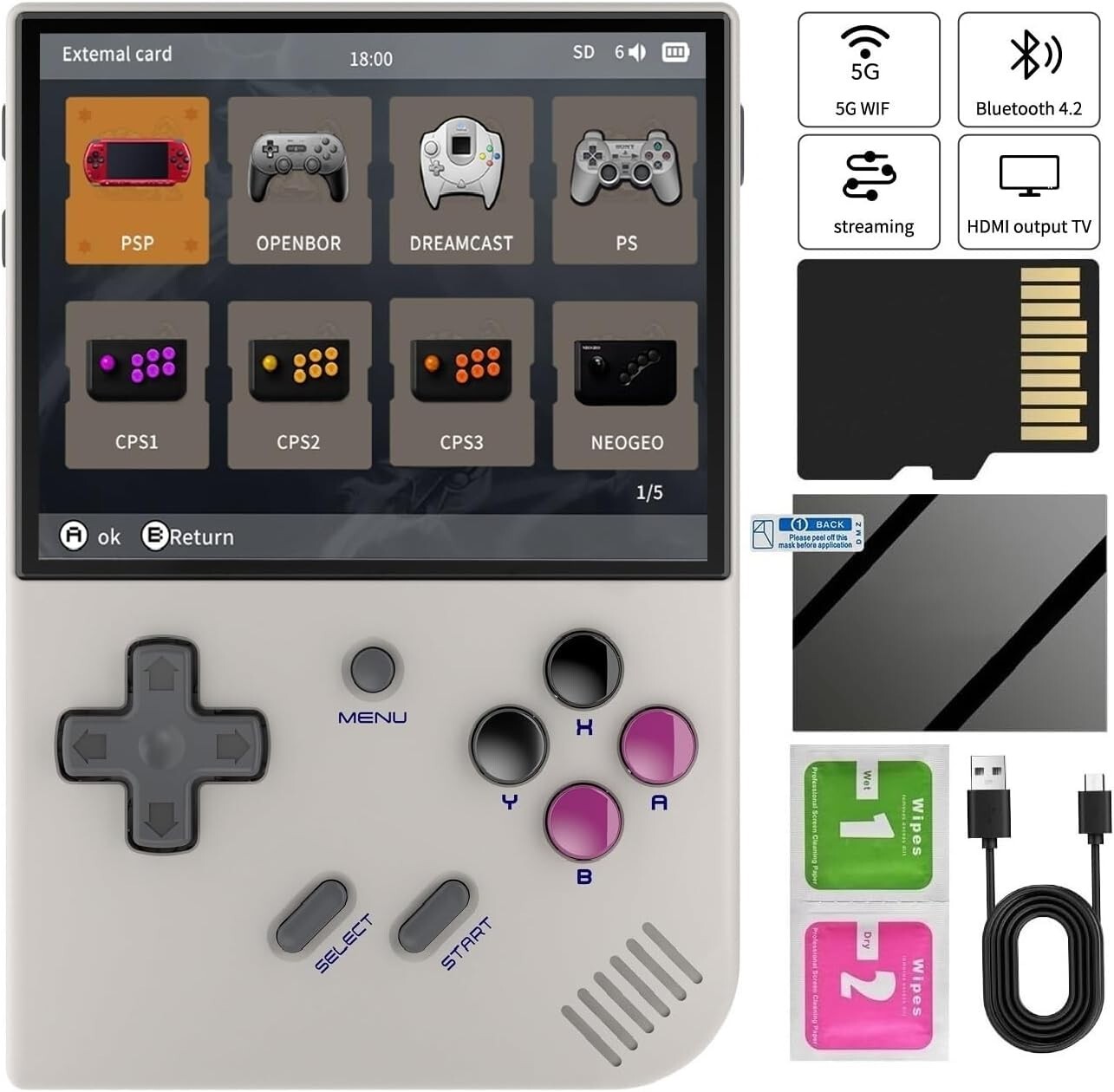 RG35XX plus Retro Handheld Game Console, Support HDMI TV Output 5G Wifi Bluetoot