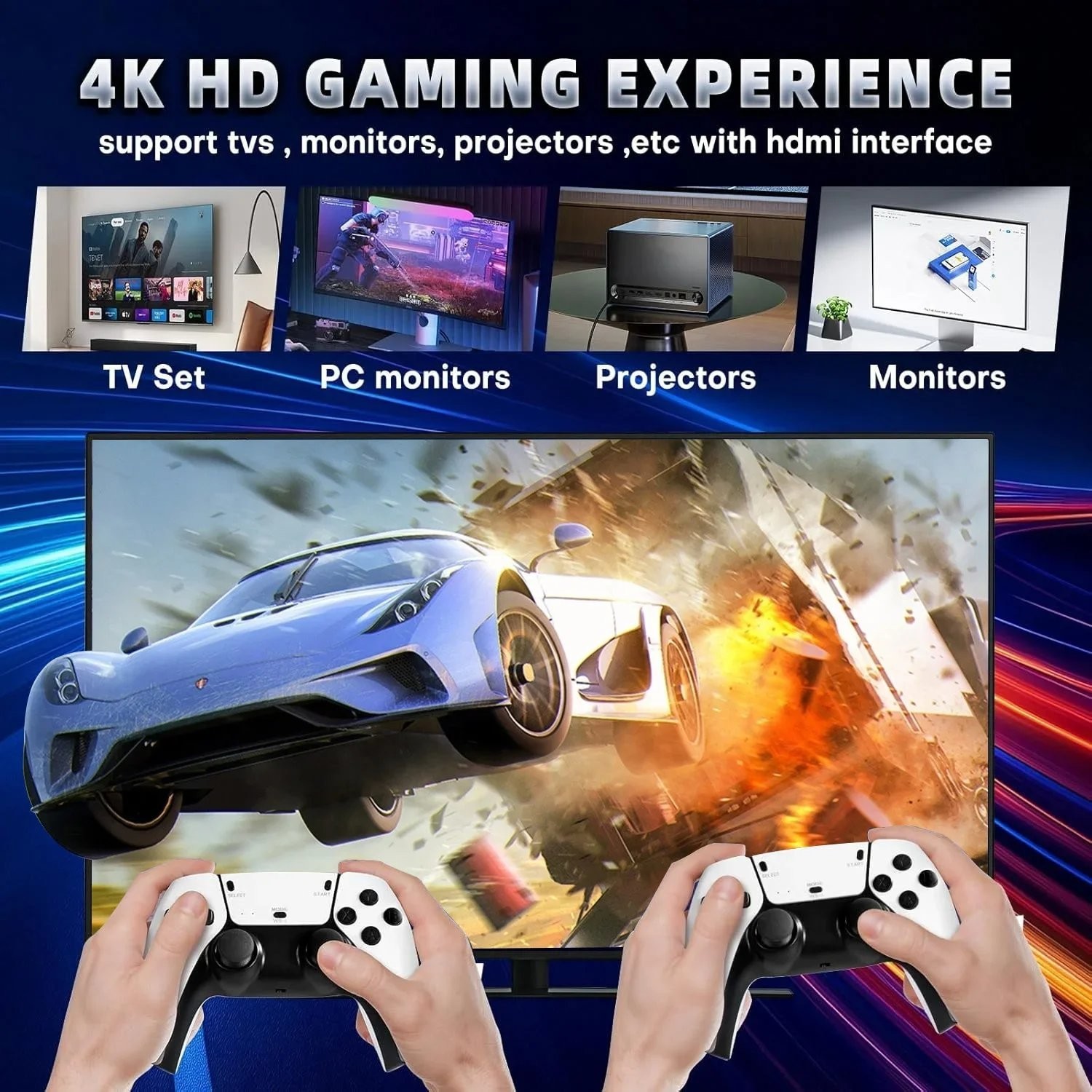 Wireless Retro TV Game Stick Console HDMI Dual Gamepads Plug & Play 64GB 128GB